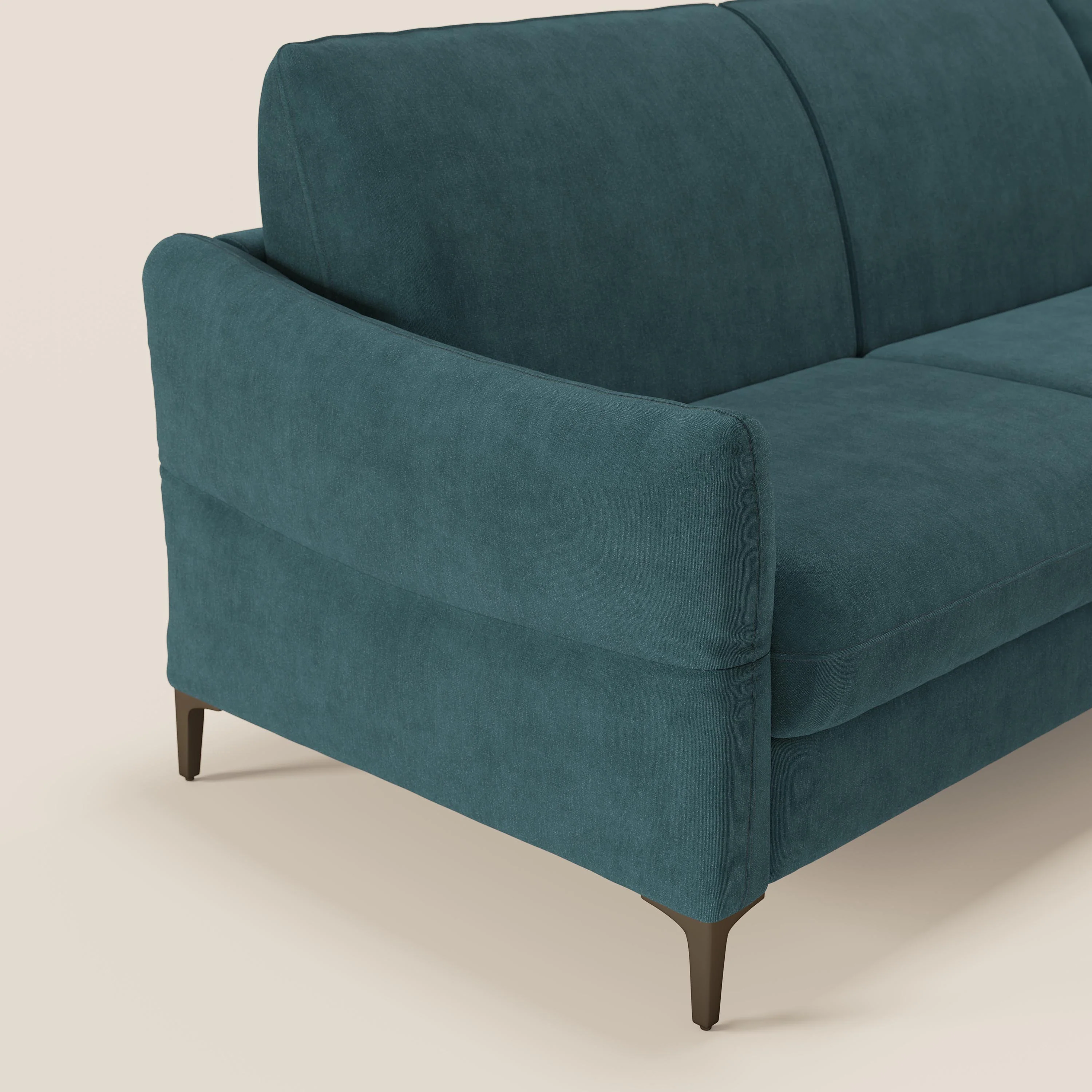 Dalia Canapé d'angle convertible avec matelas H18 cm et chaise longue coffre en tissu détachable T17 bleu canard - Image 4