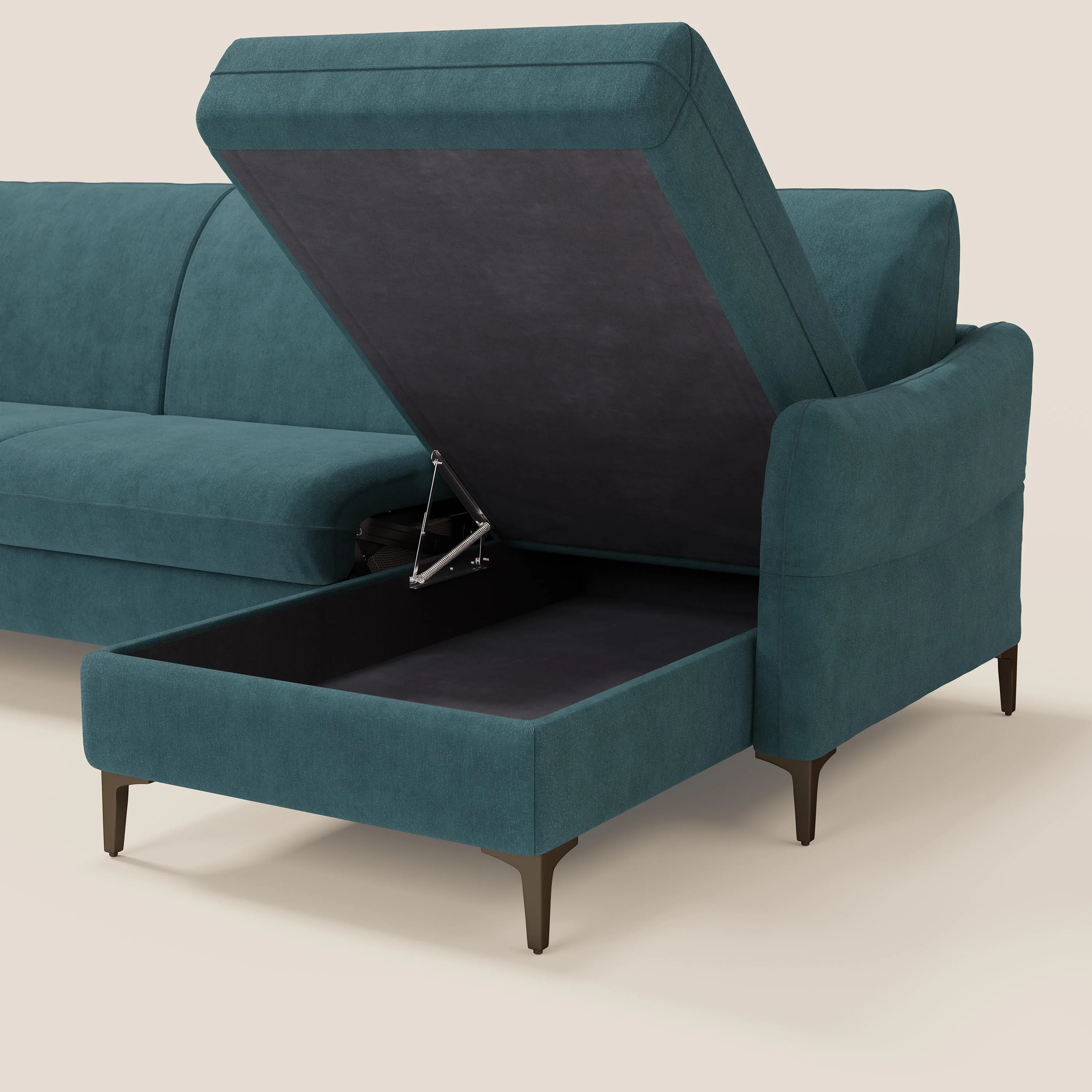 Dalia Canapé d'angle convertible avec matelas H18 cm et chaise longue coffre en tissu détachable T17 bleu canard - Image 5