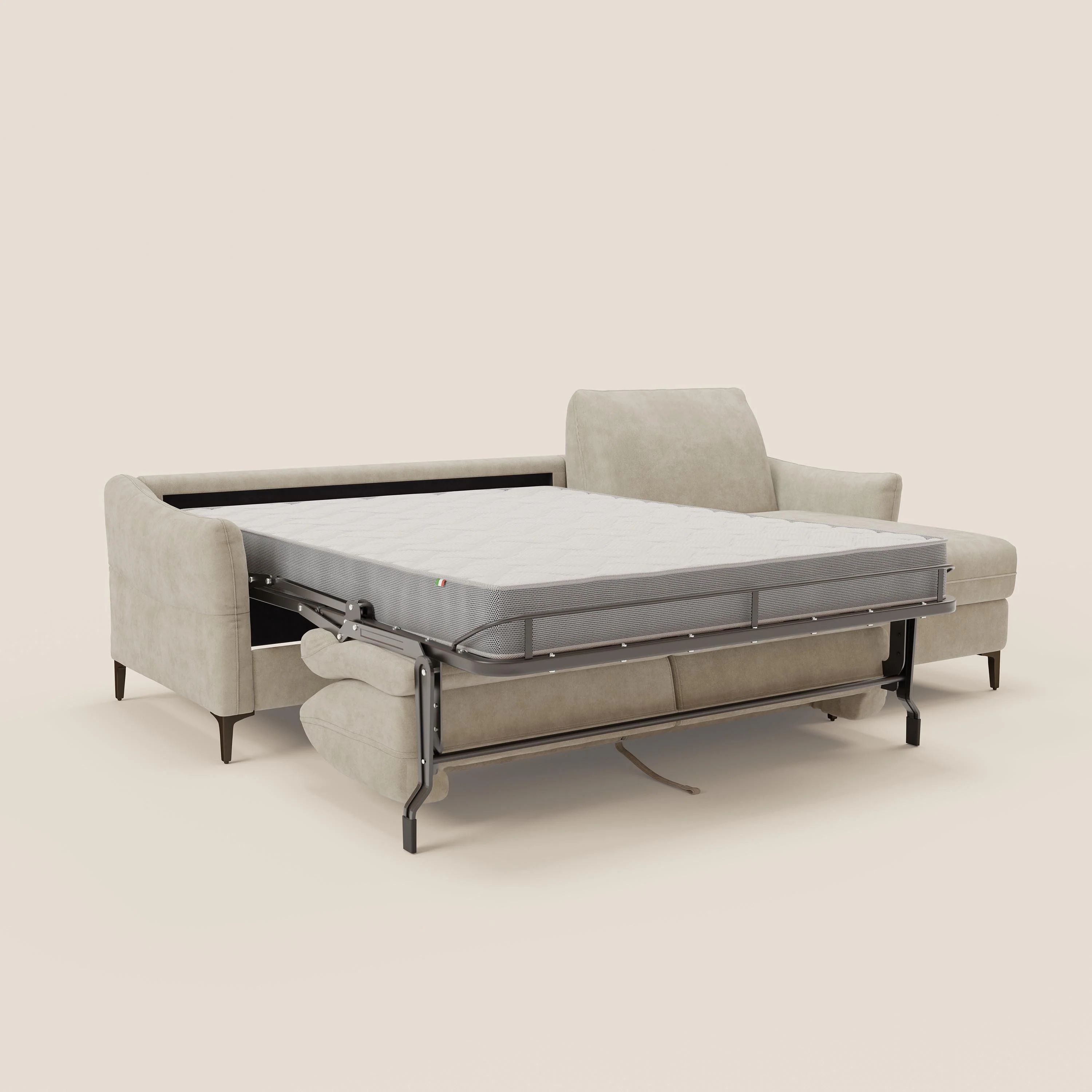 Dalia Canapé d'angle convertible avec matelas H18 cm et chaise longue coffre en tissu détachable T17 crème - Image 11