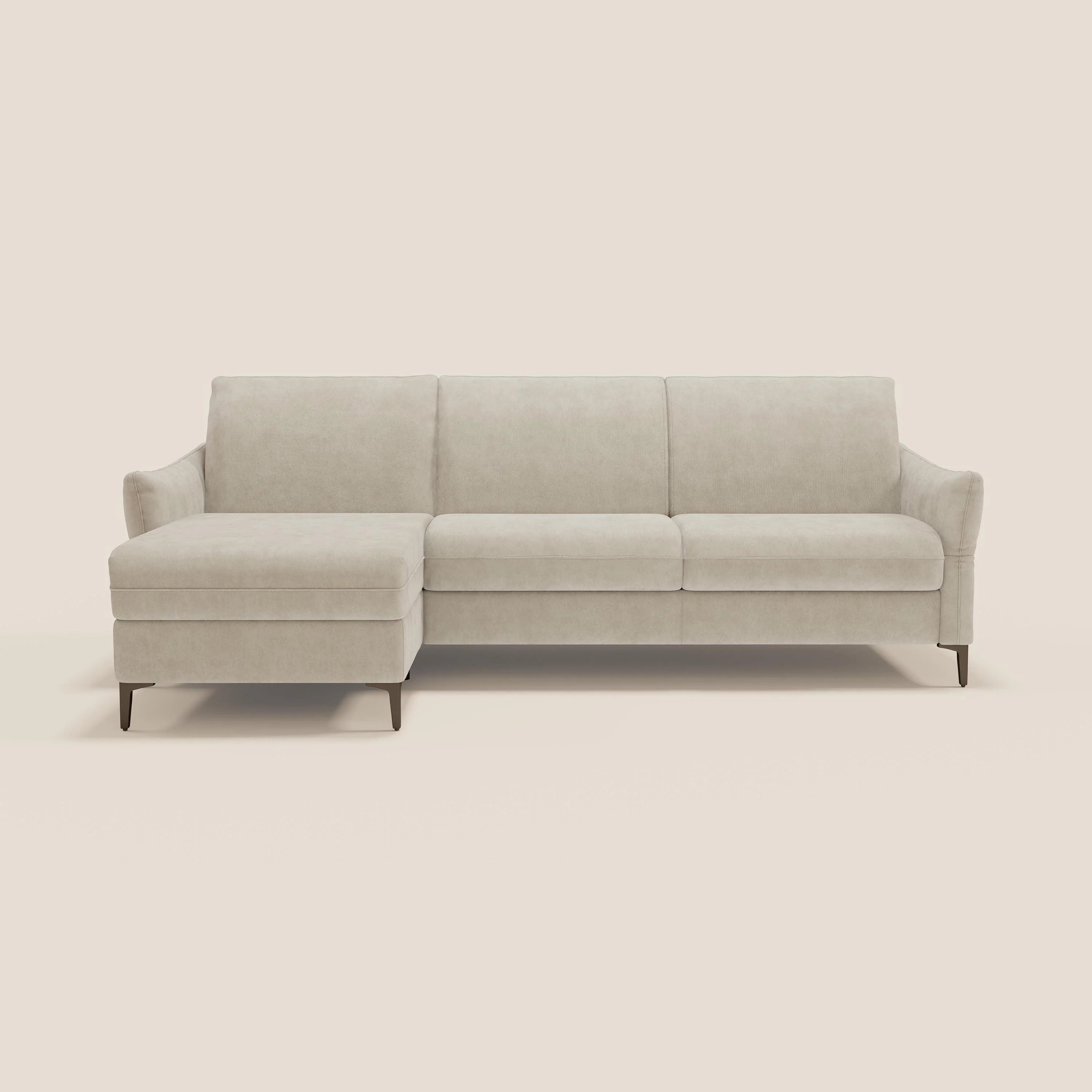 Dalia Canapé d'angle convertible avec matelas H18 cm et chaise longue coffre en tissu détachable T17 crème - Image 12