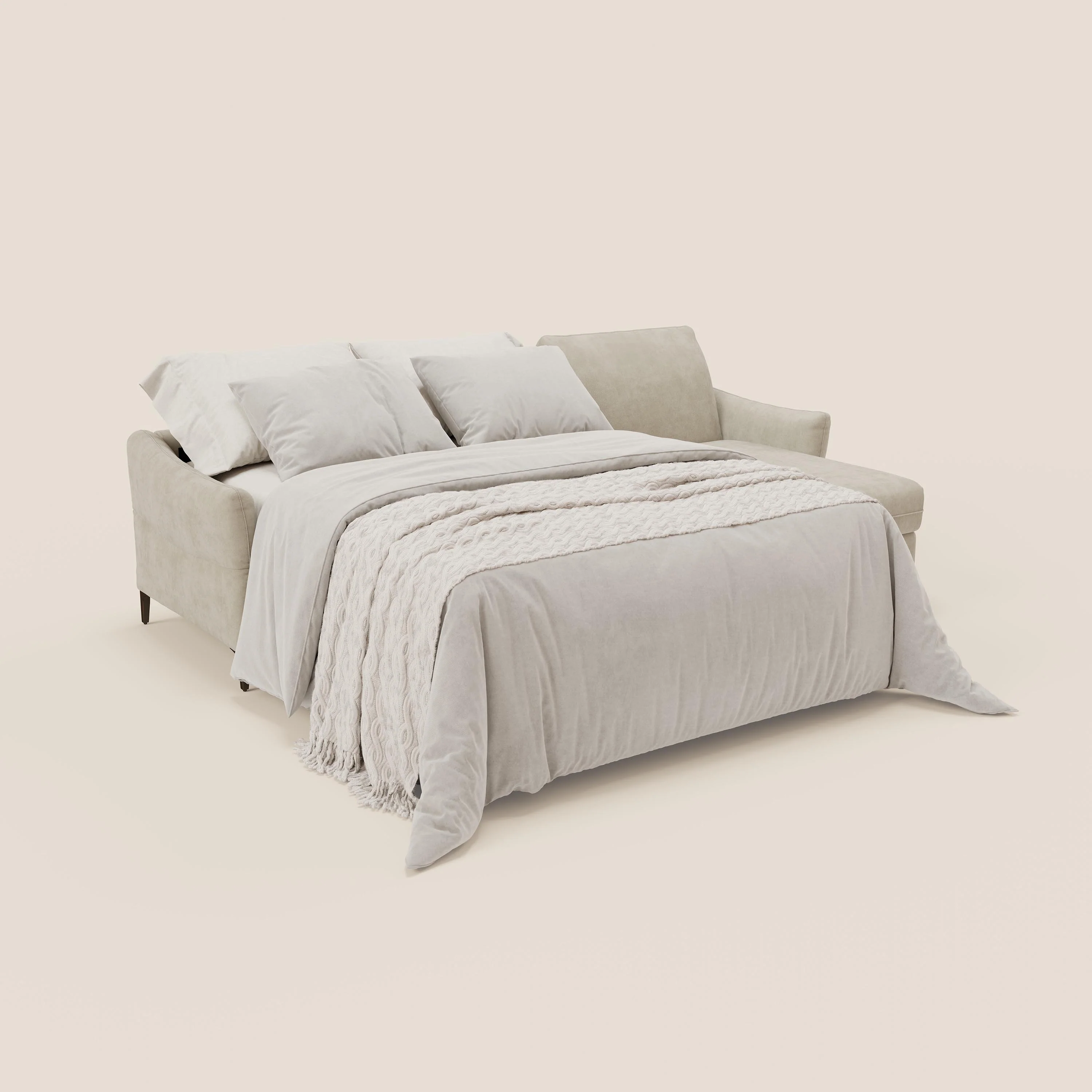 Dalia Canapé d'angle convertible avec matelas H18 cm et chaise longue coffre en tissu détachable T17 crème - Image 2