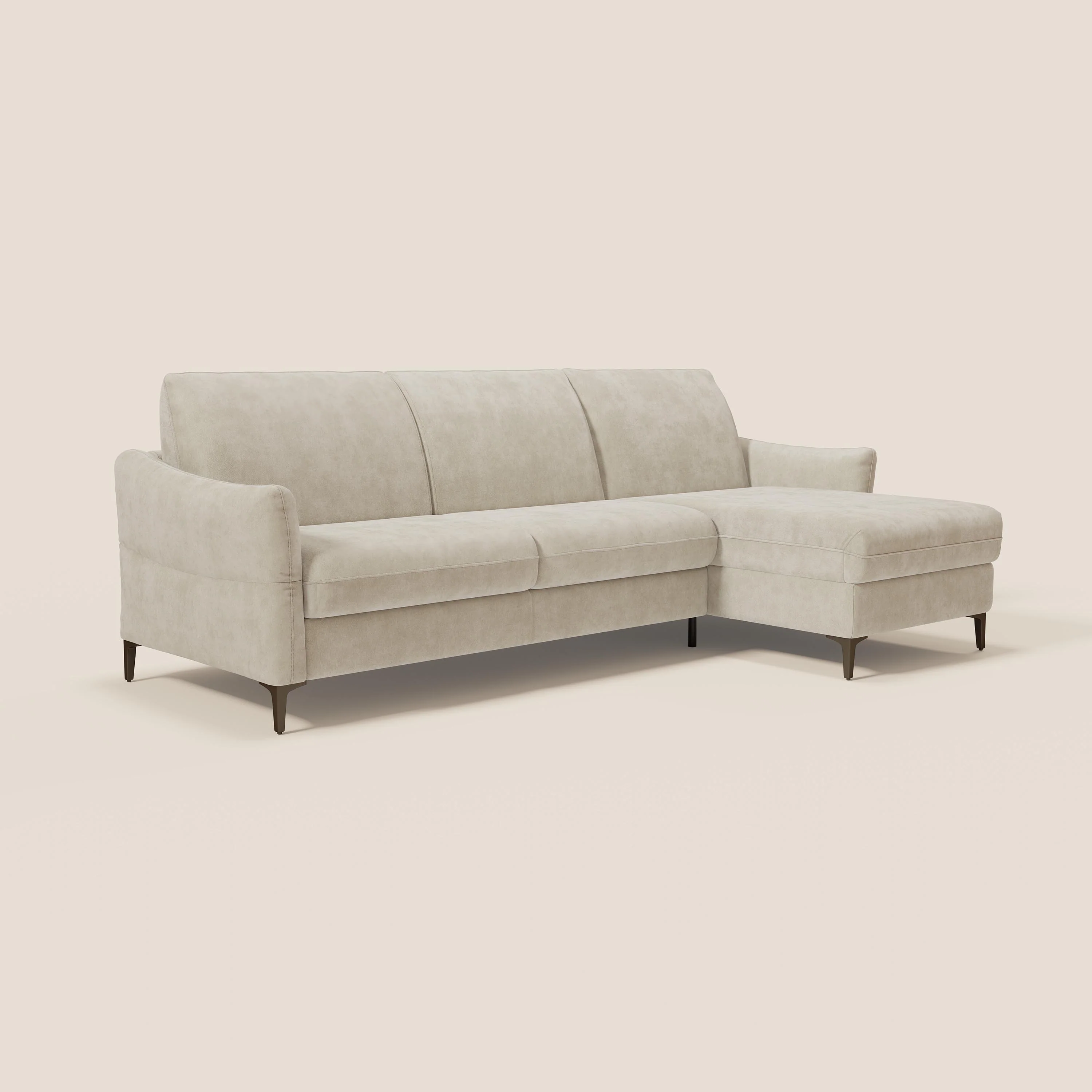 Dalia Canapé d'angle convertible avec matelas H18 cm et chaise longue coffre en tissu détachable T17 crème - Image 3