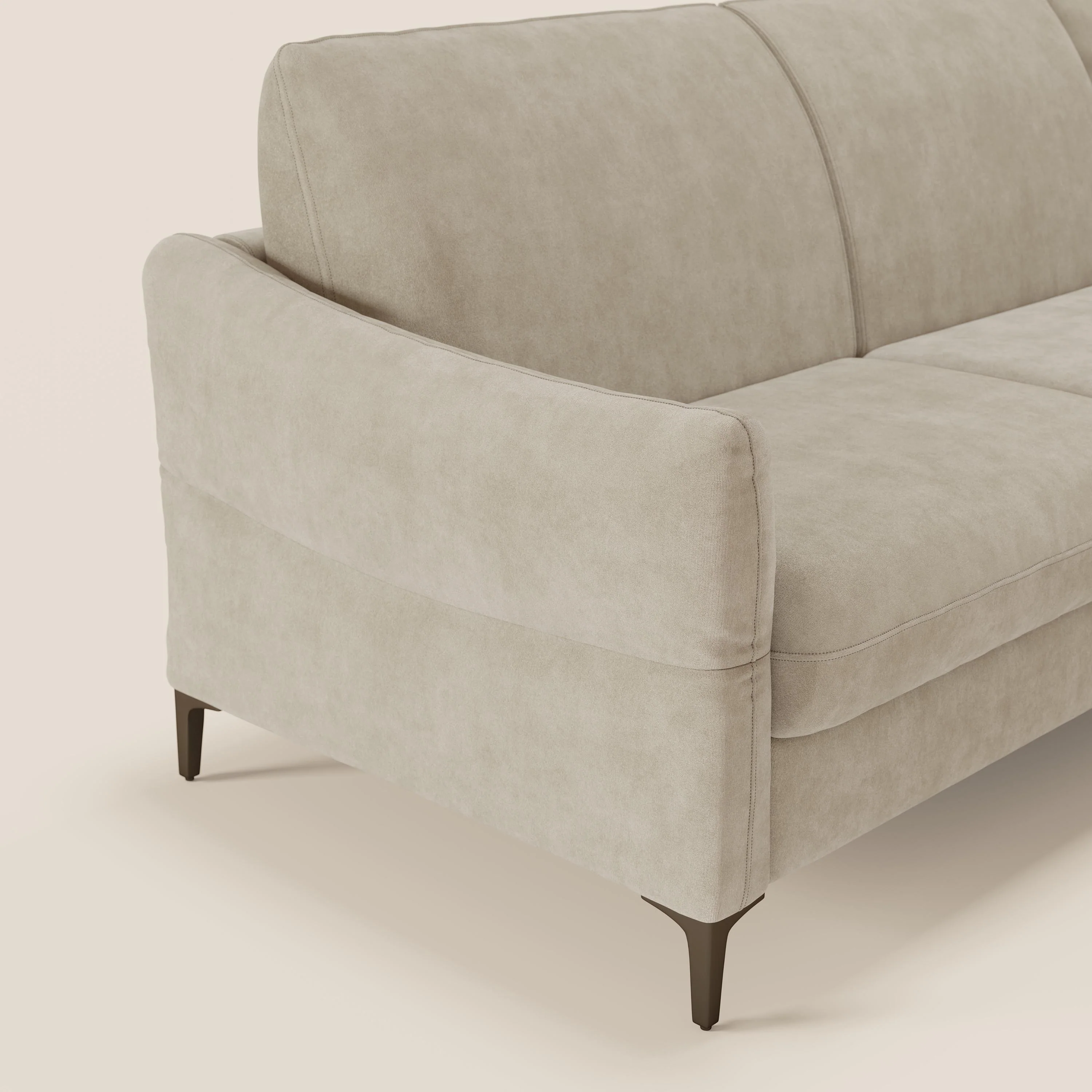 Dalia Canapé d'angle convertible avec matelas H18 cm et chaise longue coffre en tissu détachable T17 crème - Image 4