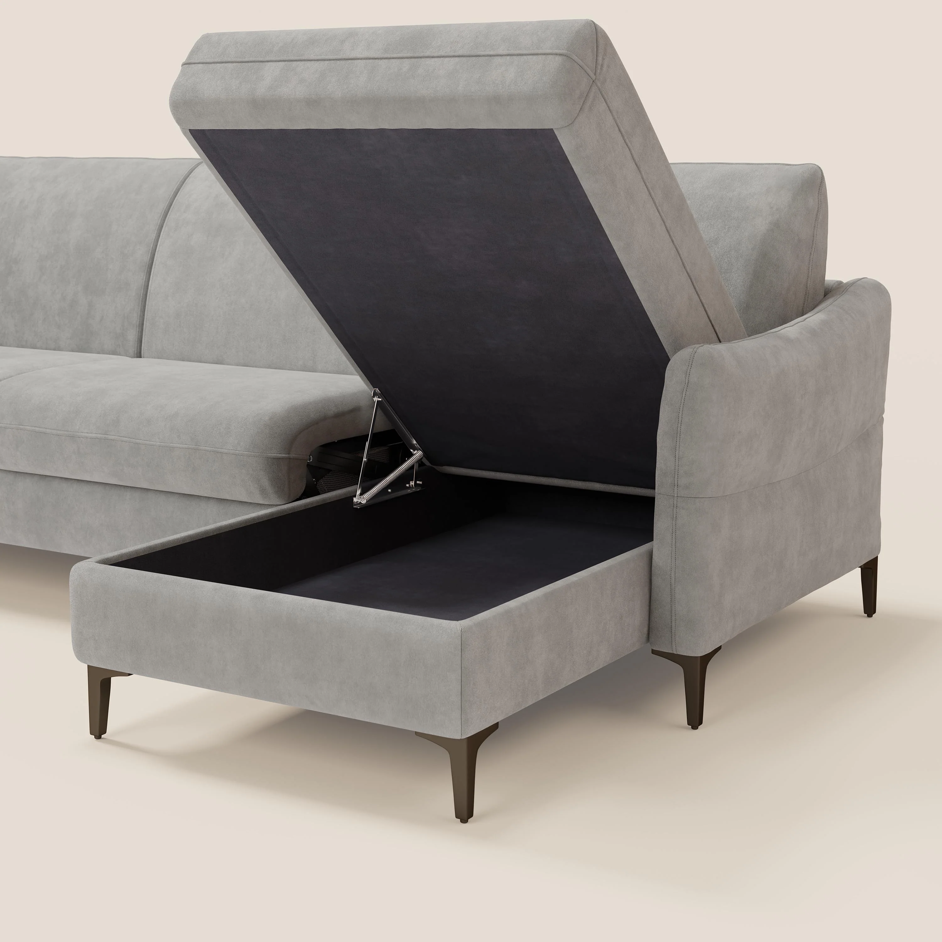 Dalia Canapé d'angle convertible avec matelas H18 cm et chaise longue coffre en tissu détachable T17 gris - Image 5