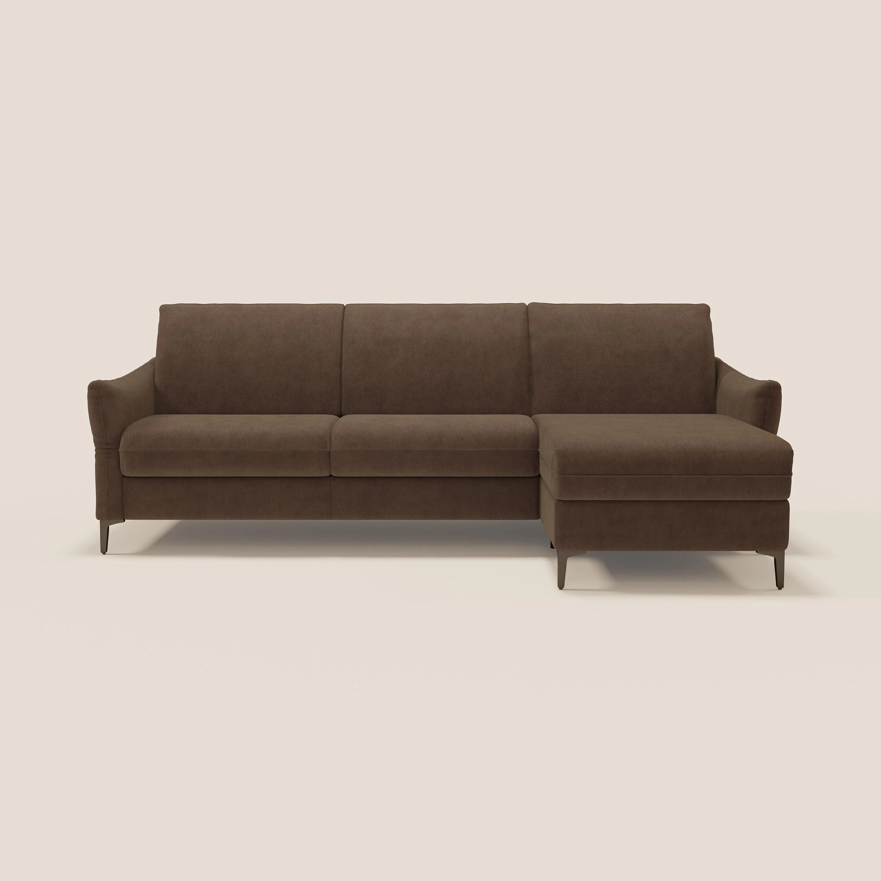 Dalia Canapé d'angle convertible avec matelas H18 cm et chaise longue coffre en tissu détachable T17 marron