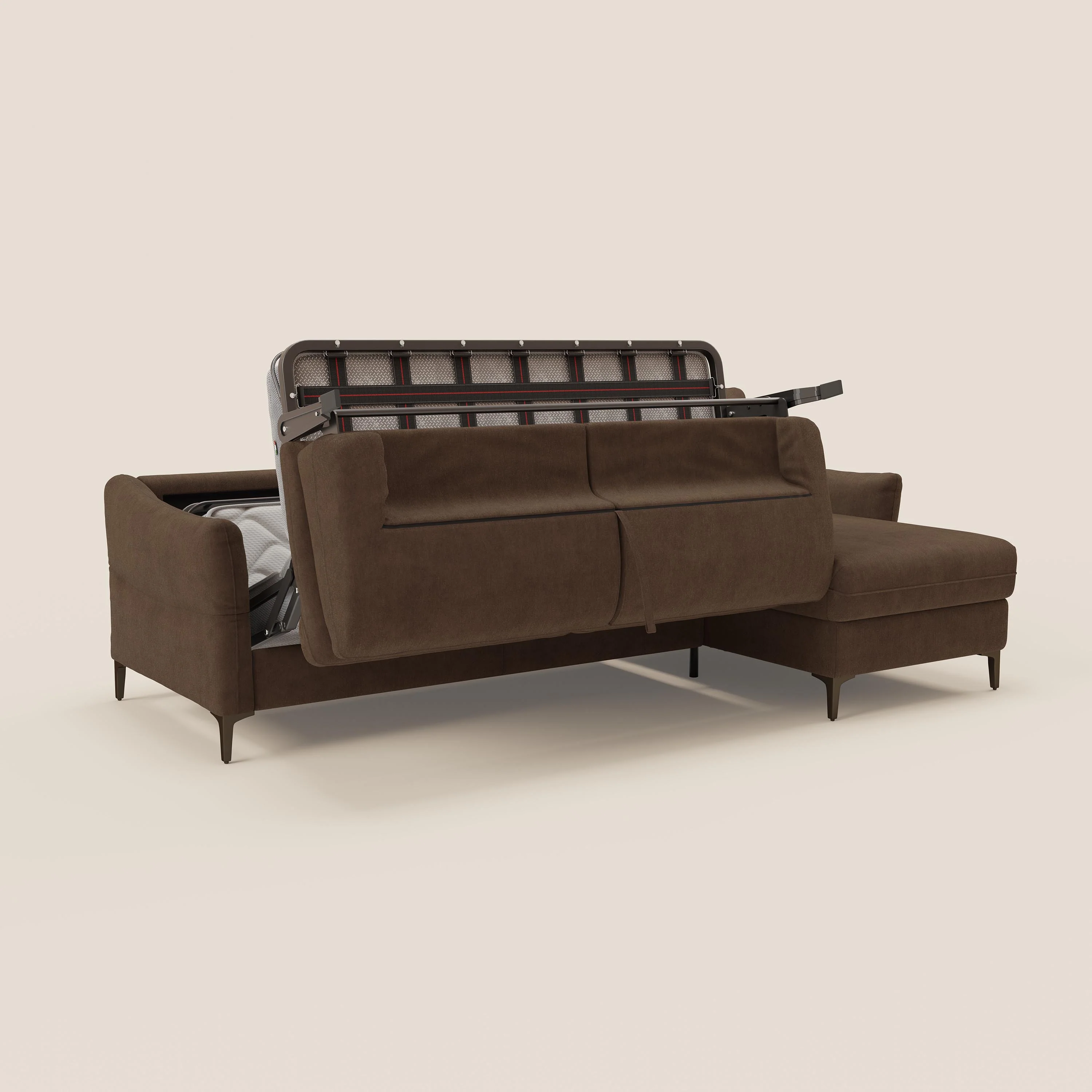 Dalia Canapé d'angle convertible avec matelas H18 cm et chaise longue coffre en tissu détachable T17 marron - Image 10