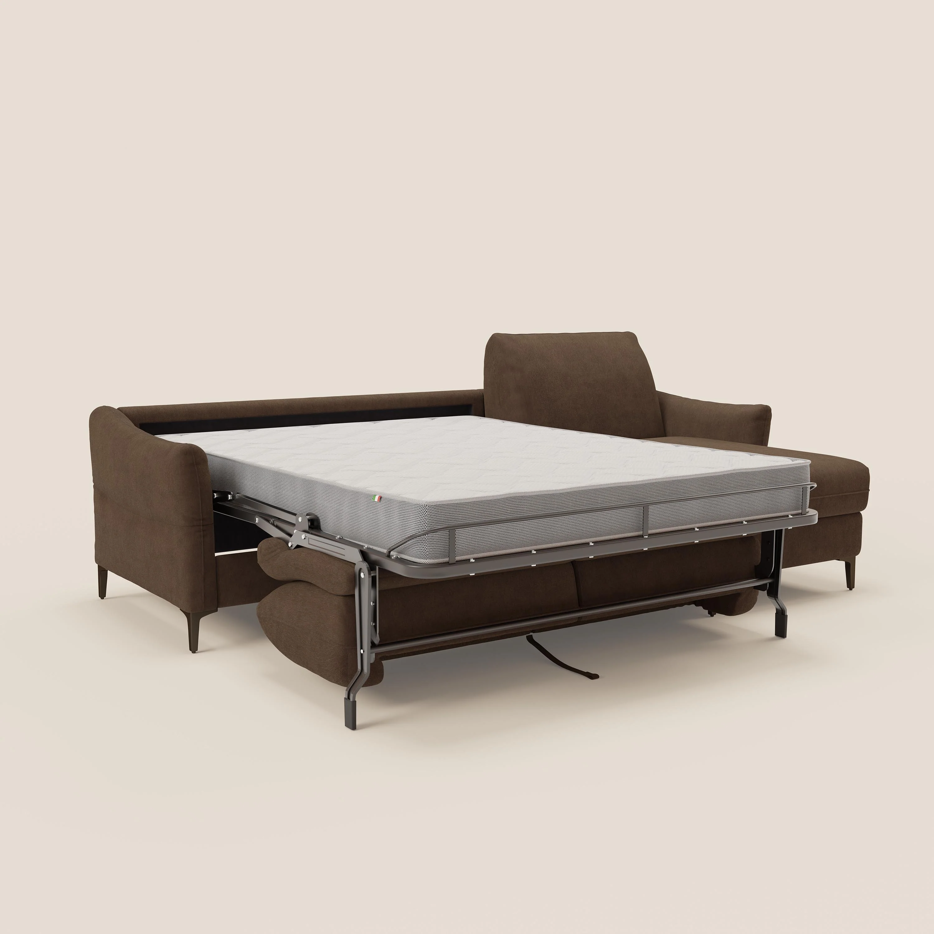 Dalia Canapé d'angle convertible avec matelas H18 cm et chaise longue coffre en tissu détachable T17 marron - Image 11