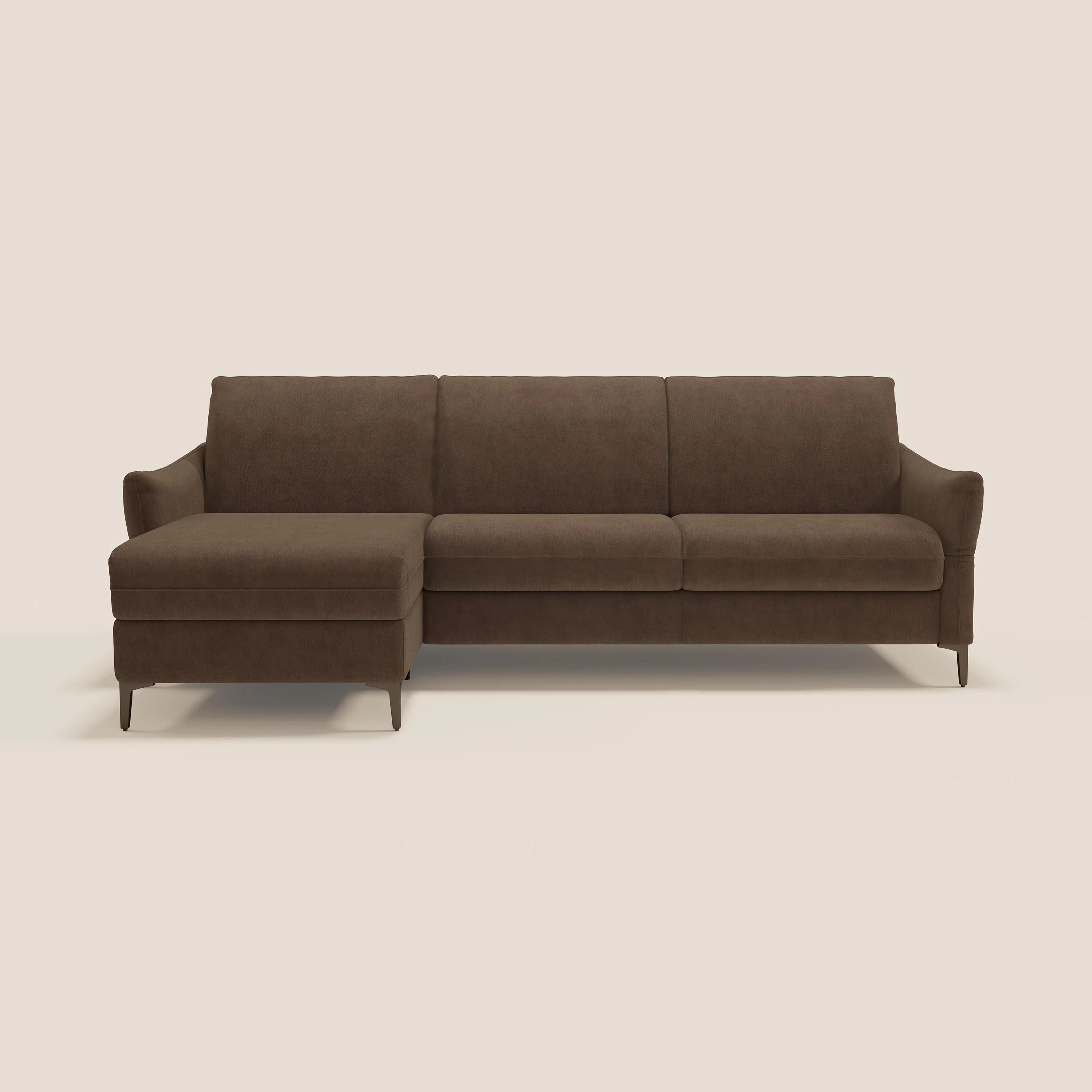 Dalia Canapé d'angle convertible avec matelas H18 cm et chaise longue coffre en tissu détachable T17 marron - Image 12