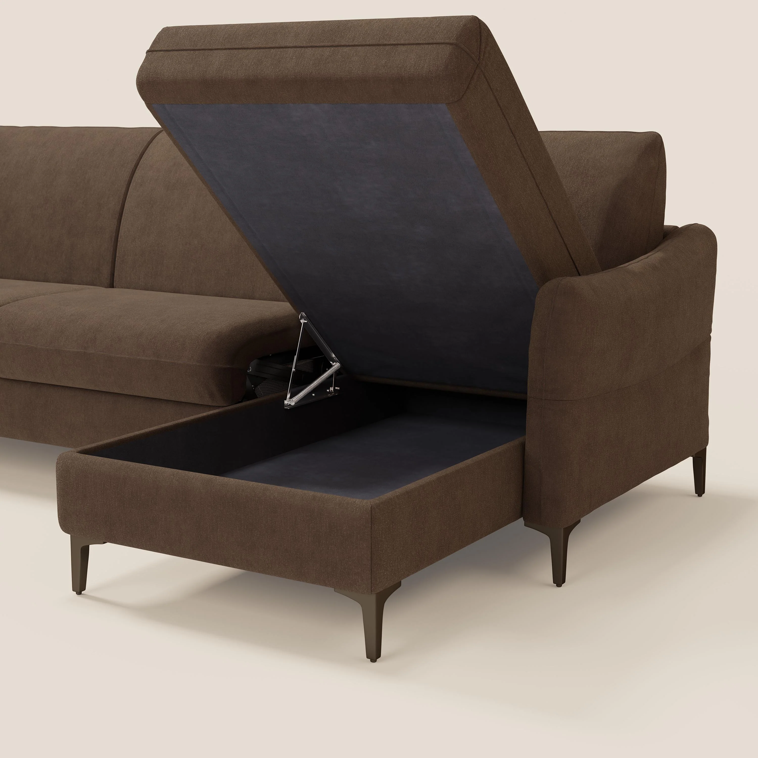 Dalia Canapé d'angle convertible avec matelas H18 cm et chaise longue coffre en tissu détachable T17 marron - Image 5