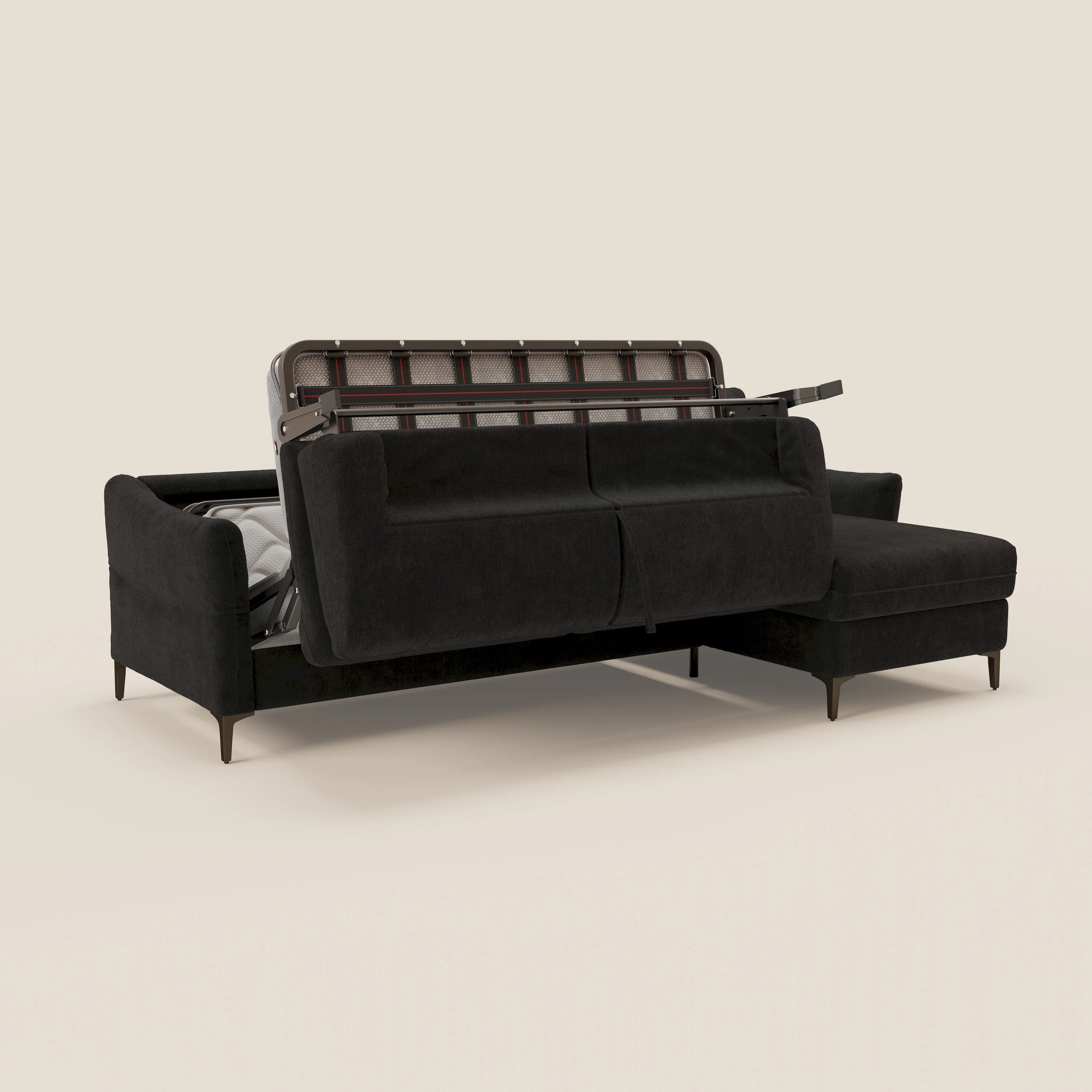 Dalia Canapé d'angle convertible avec matelas H18 cm et chaise longue coffre en tissu détachable T17 noir - Image 10