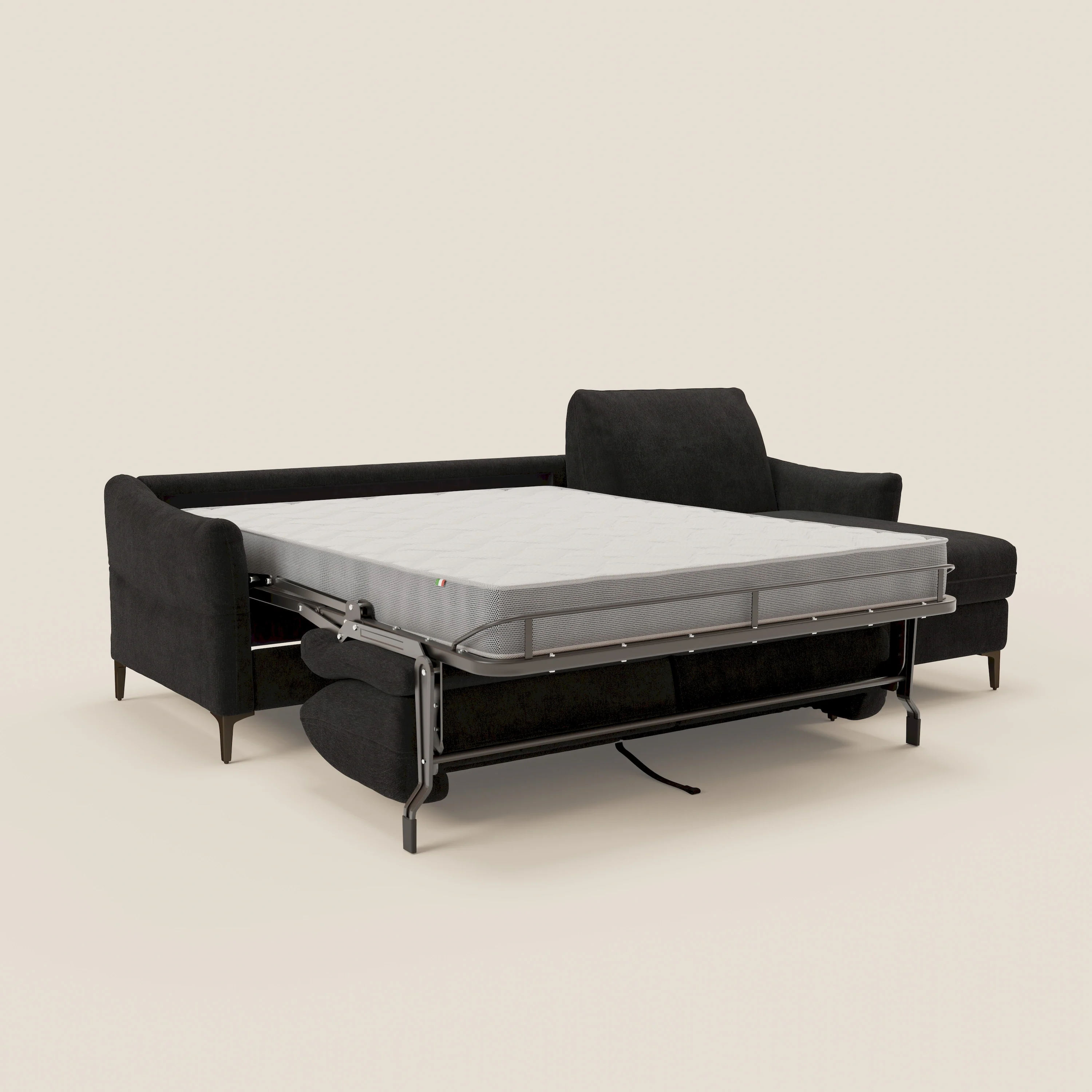Dalia Canapé d'angle convertible avec matelas H18 cm et chaise longue coffre en tissu détachable T17 noir - Image 11