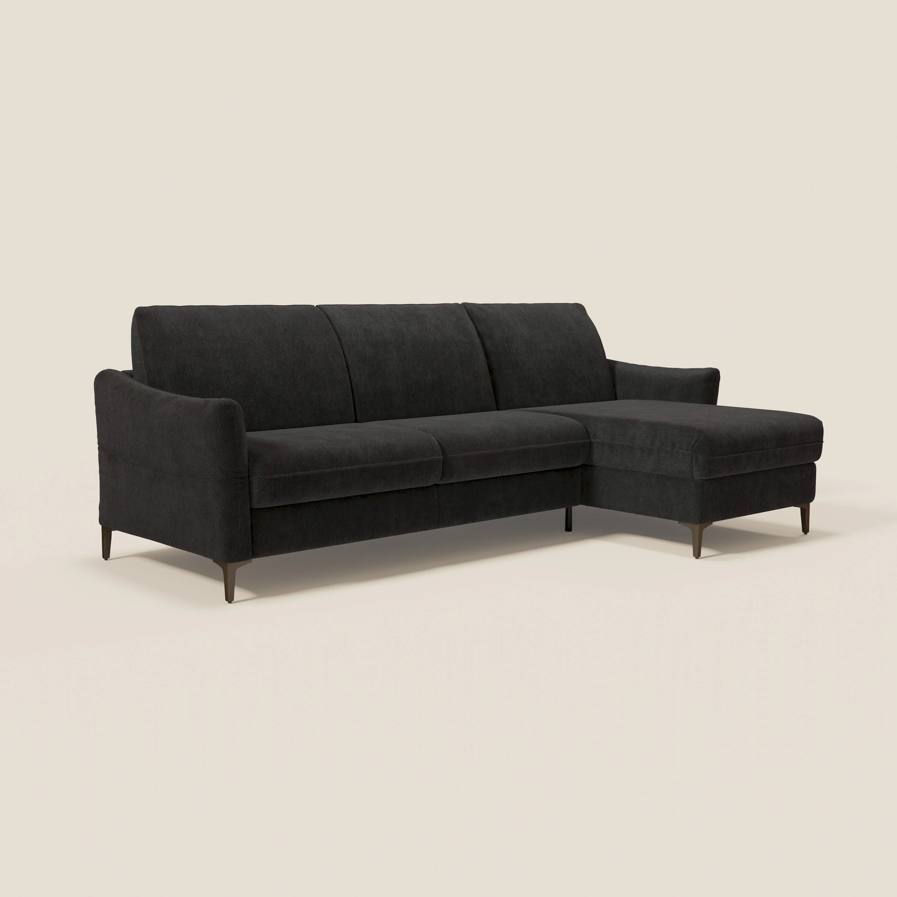 Dalia Canapé d'angle convertible avec matelas H18 cm et chaise longue coffre en tissu détachable T17 noir - Image 3