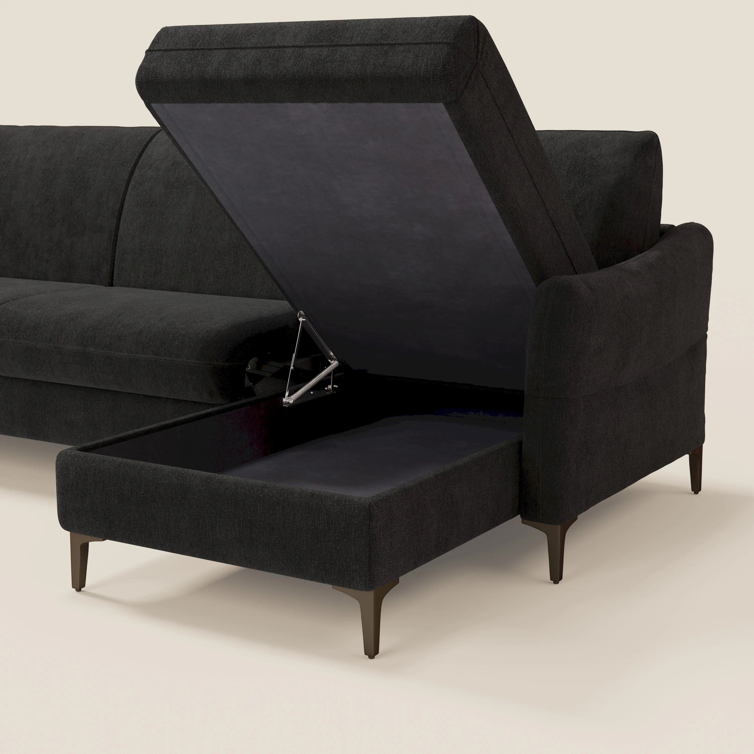 Dalia Canapé d'angle convertible avec matelas H18 cm et chaise longue coffre en tissu détachable T17 noir - Image 5