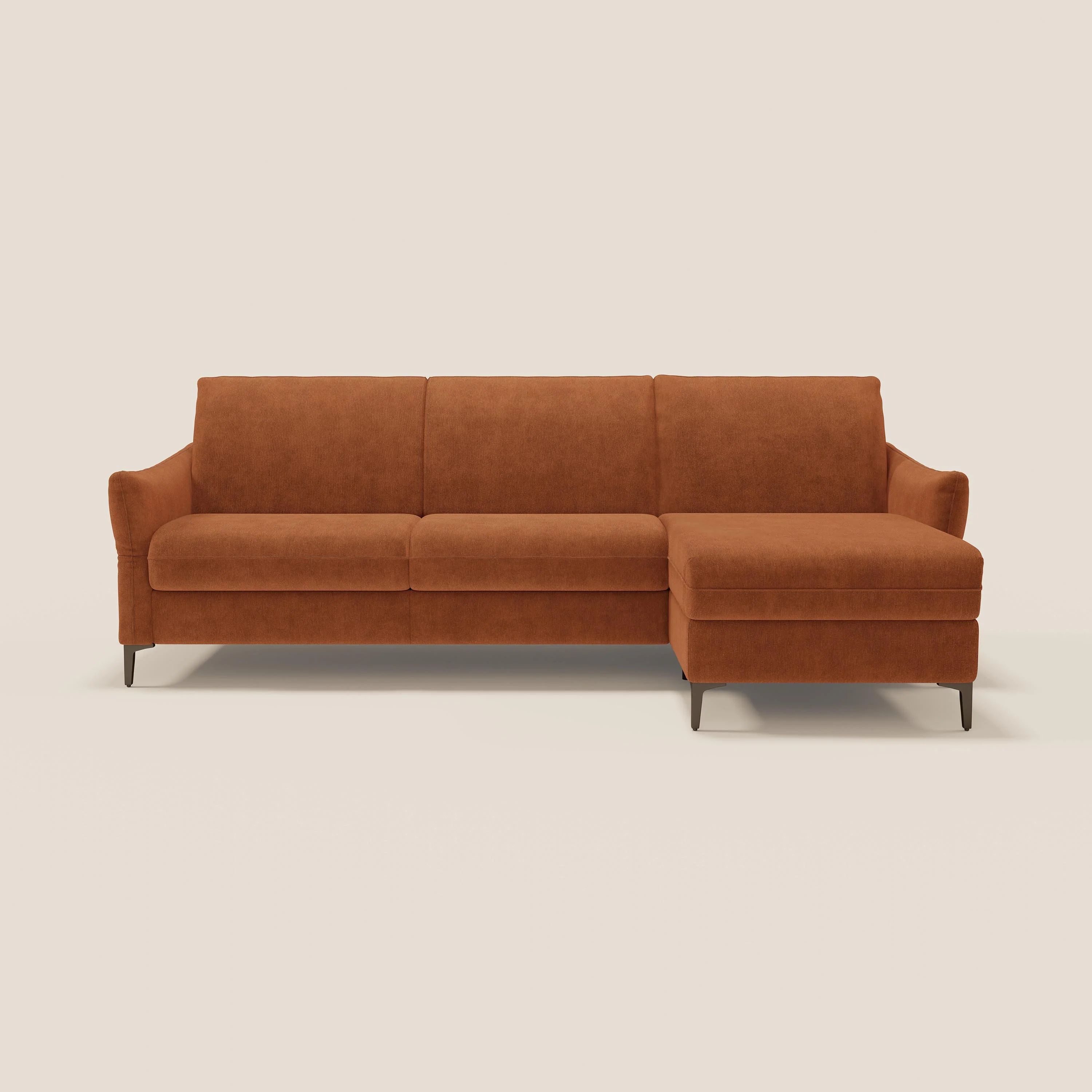 Dalia Canapé d'angle convertible avec matelas H18 cm et chaise longue coffre en tissu détachable T17 orange