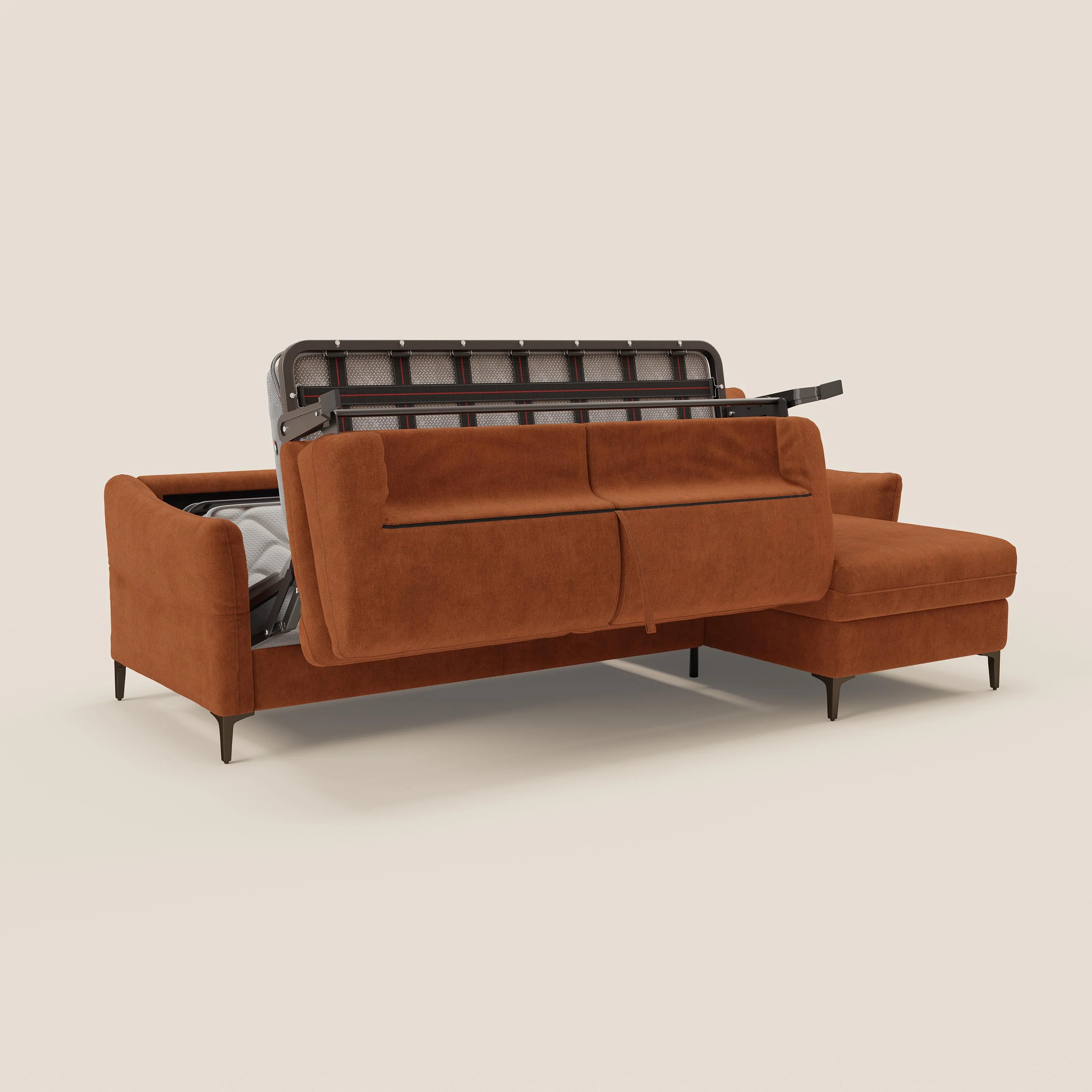 Dalia Canapé d'angle convertible avec matelas H18 cm et chaise longue coffre en tissu détachable T17 orange - Image 10