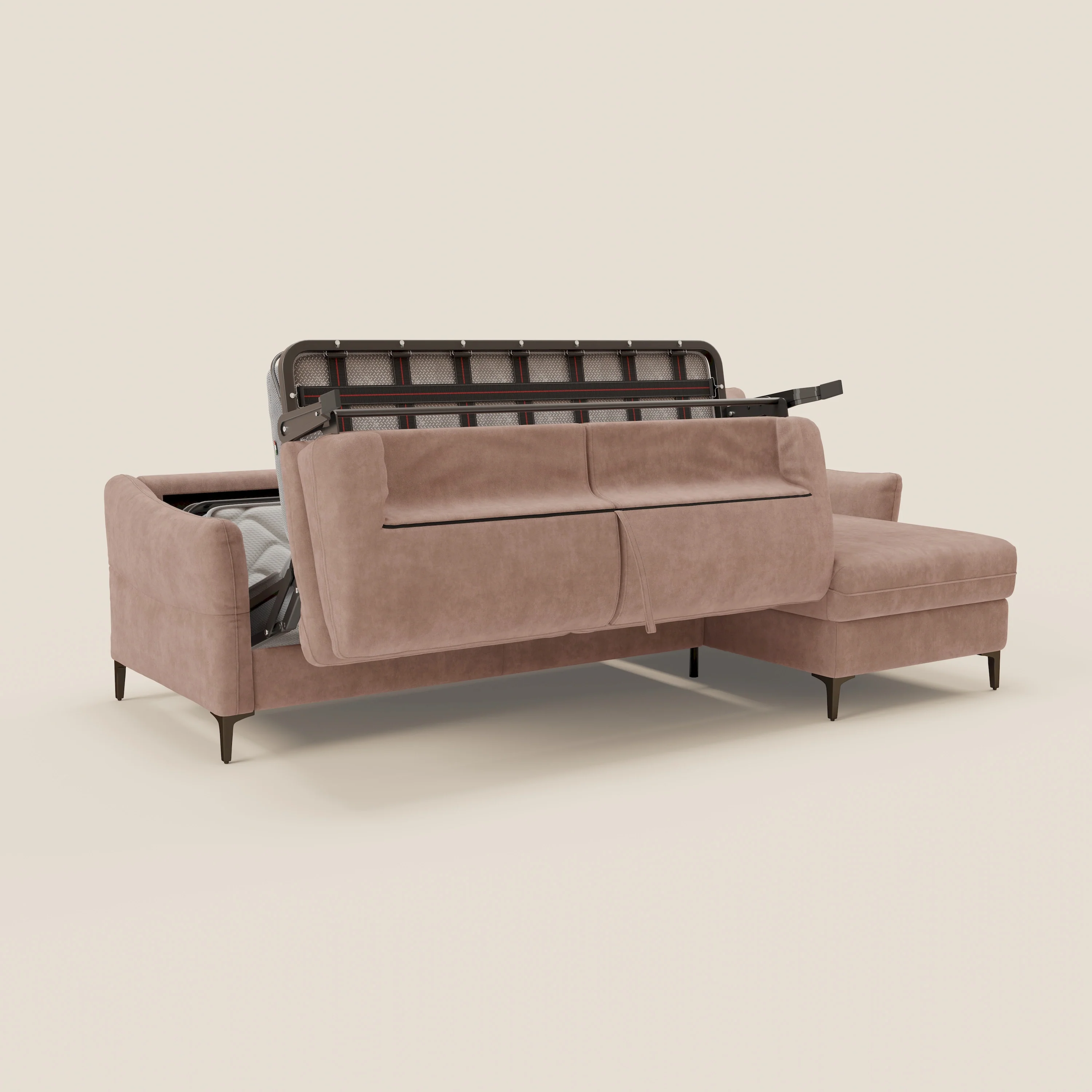 Dalia Canapé d'angle convertible avec matelas H18 cm et chaise longue coffre en tissu détachable T17 rose - Image 10