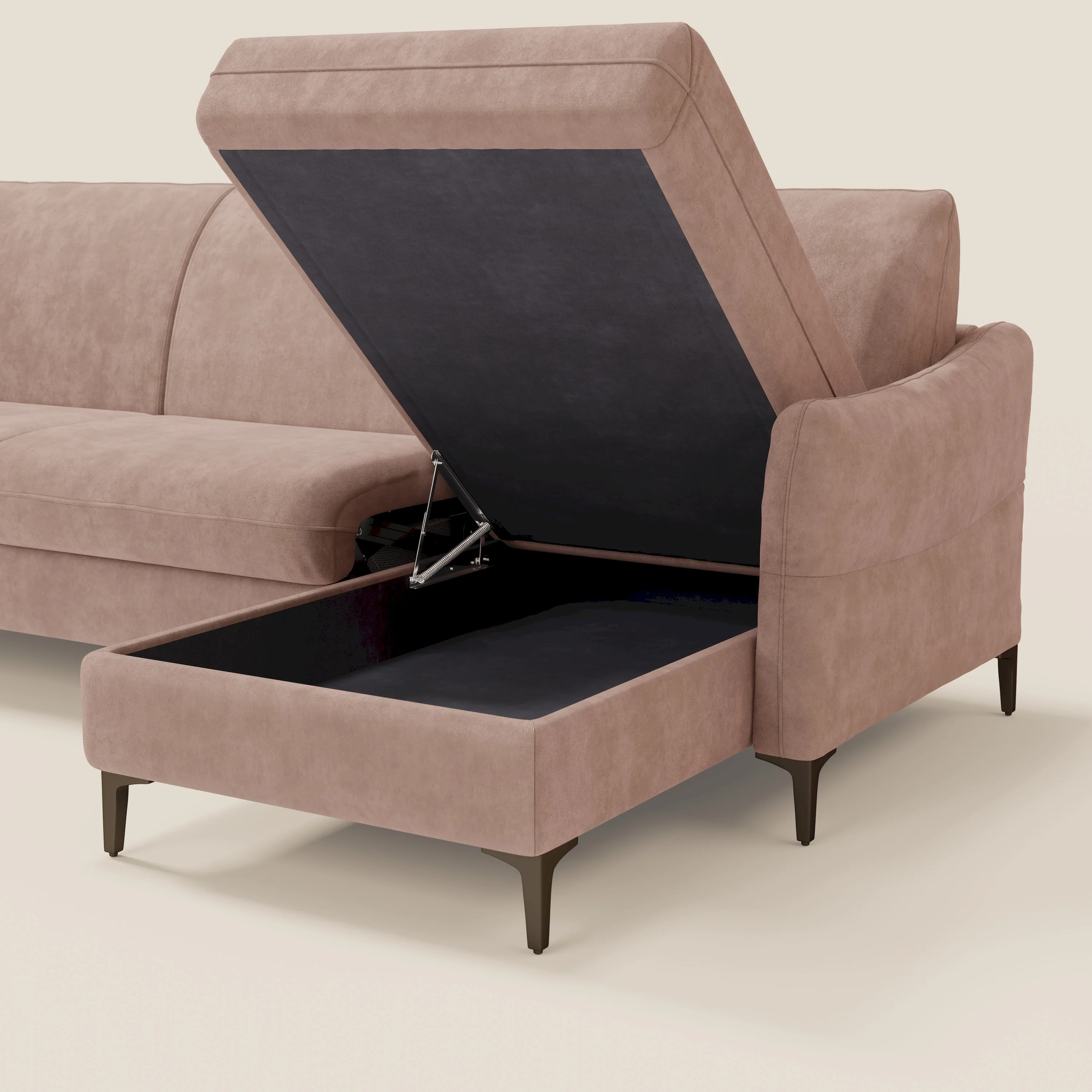 Dalia Canapé d'angle convertible avec matelas H18 cm et chaise longue coffre en tissu détachable T17 rose - Image 5