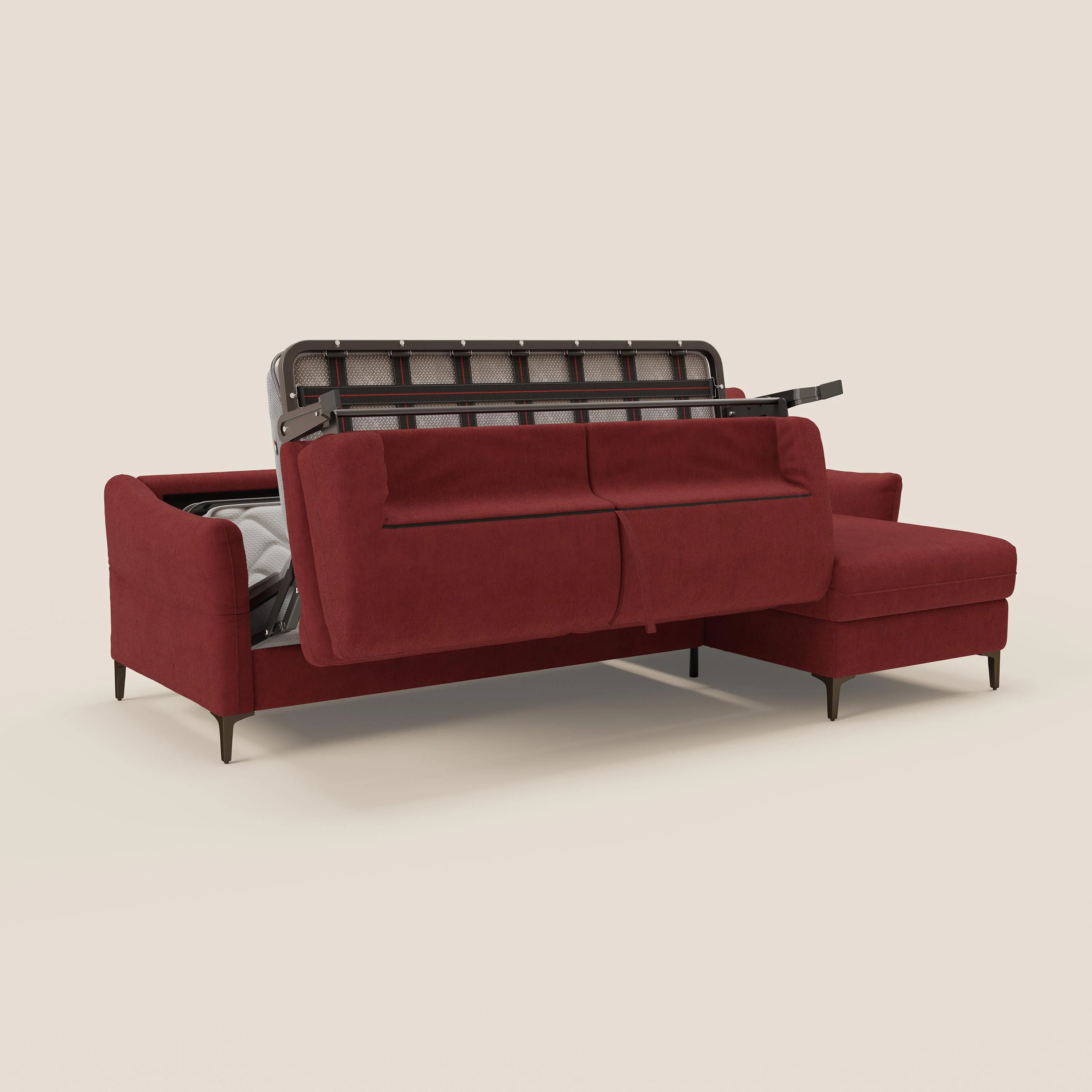 Dalia Canapé d'angle convertible avec matelas H18 cm et chaise longue coffre en tissu détachable T17 rouge - Image 10