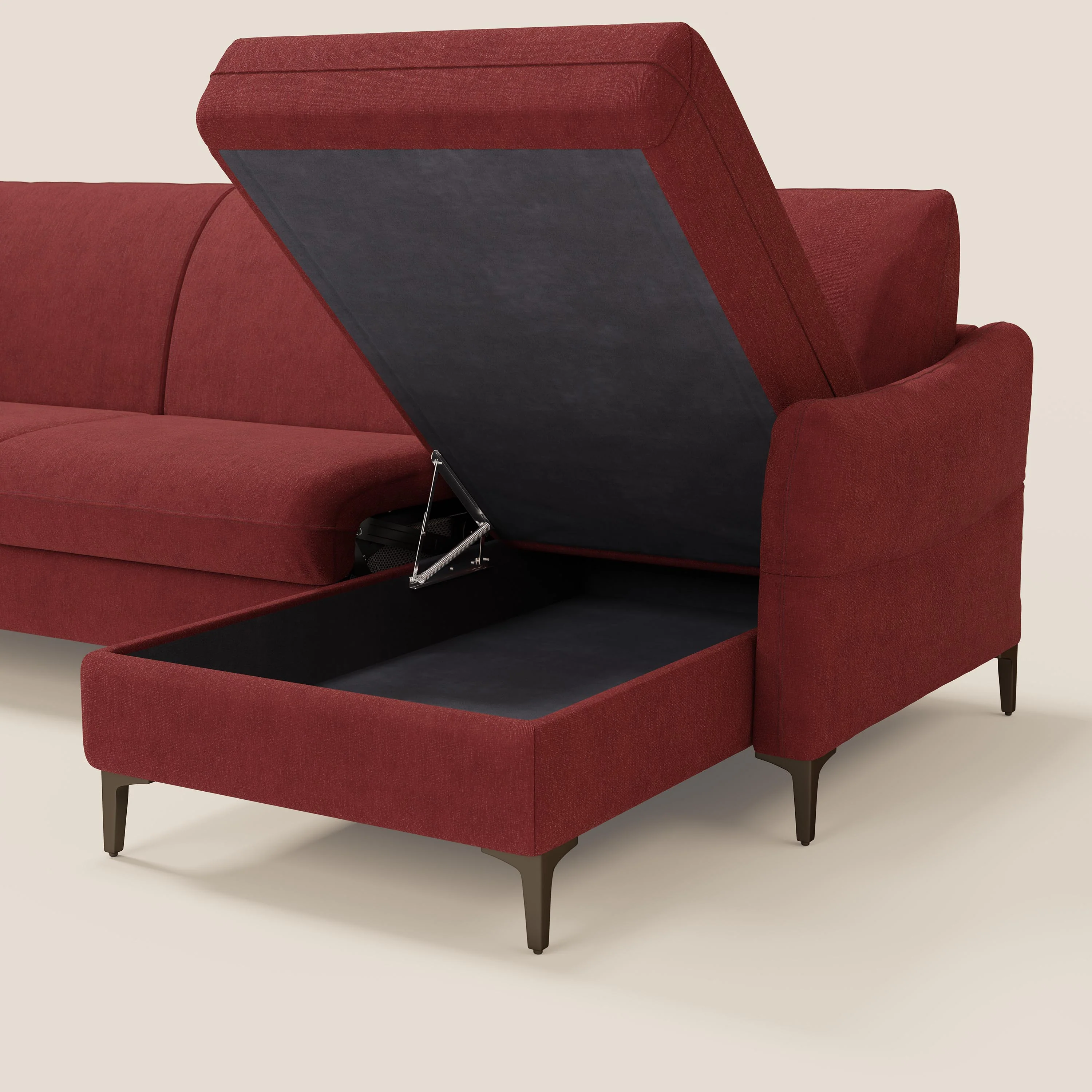 Dalia Canapé d'angle convertible avec matelas H18 cm et chaise longue coffre en tissu détachable T17 rouge - Image 5