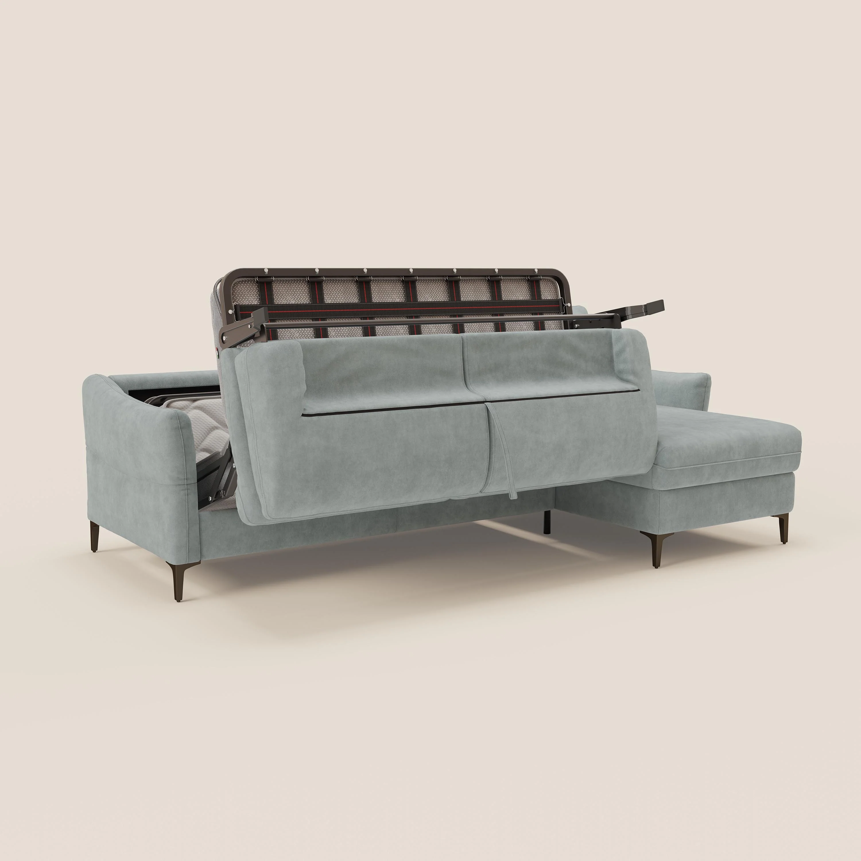 Dalia Canapé d'angle convertible avec matelas H18 cm et chaise longue coffre en tissu détachable T17 vert aquamarine - Image 10