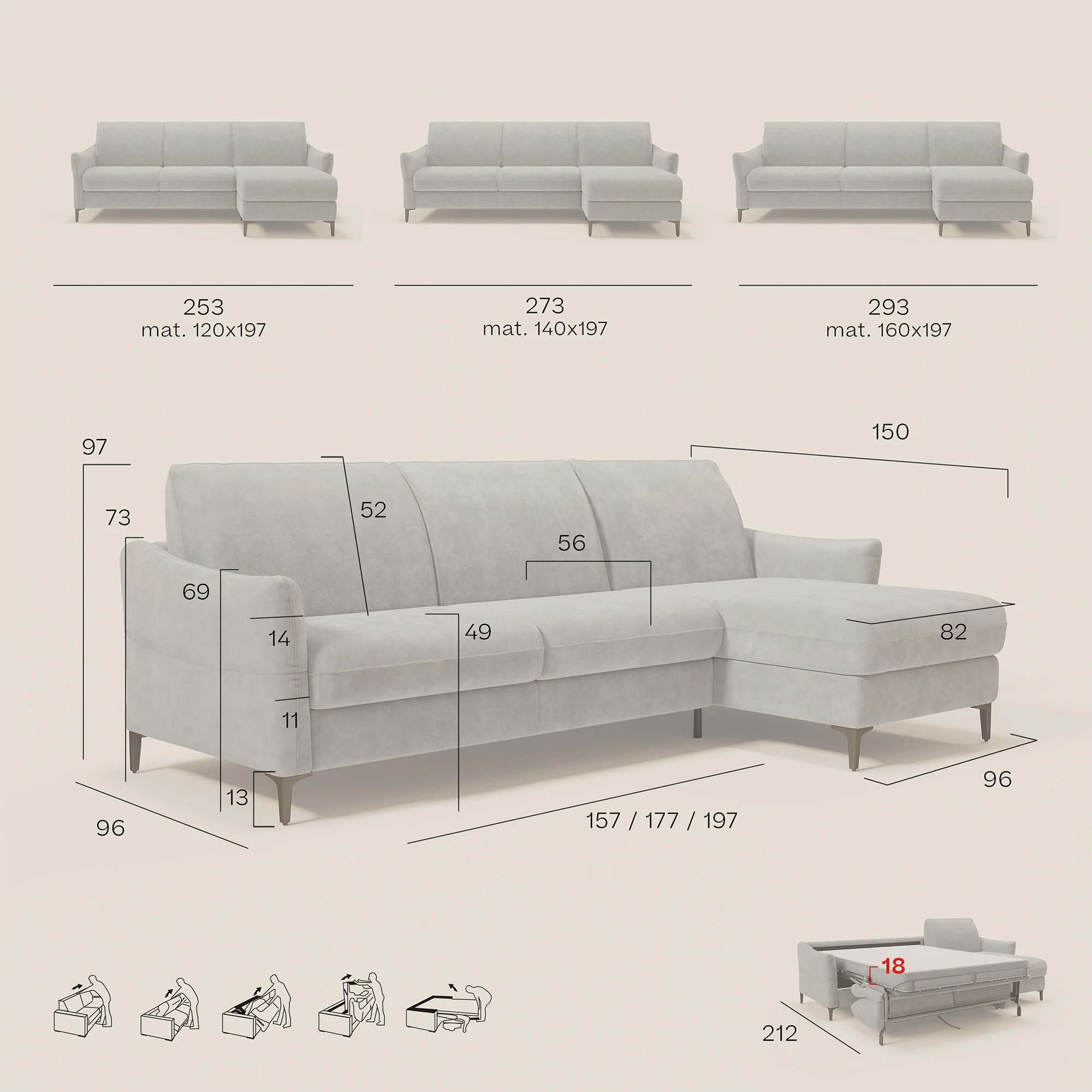 Dalia Canapé d'angle convertible avec matelas H18 cm et chaise longue coffre en tissu détachable T17 vert aquamarine - Image 14