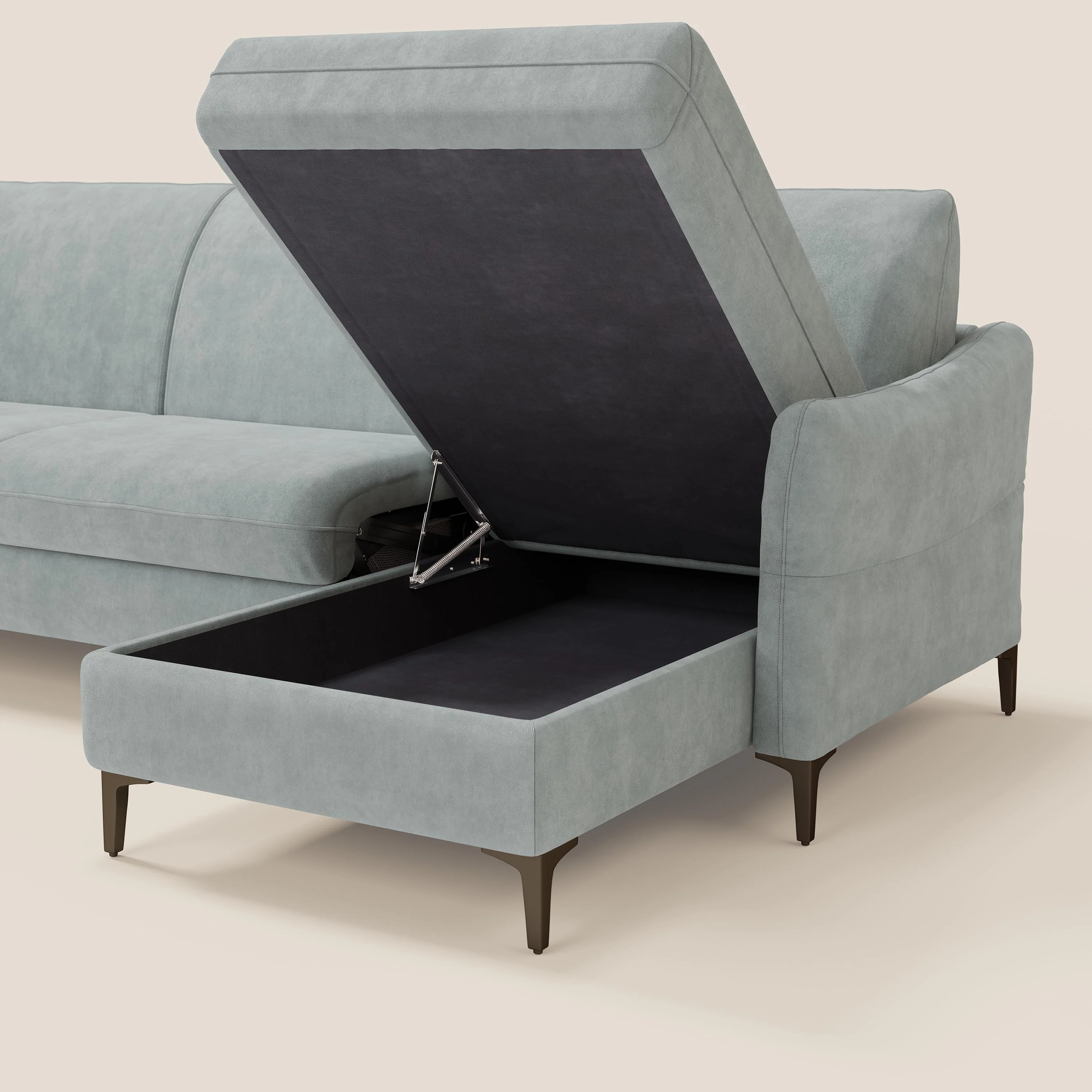 Dalia Canapé d'angle convertible avec matelas H18 cm et chaise longue coffre en tissu détachable T17 vert aquamarine - Image 5