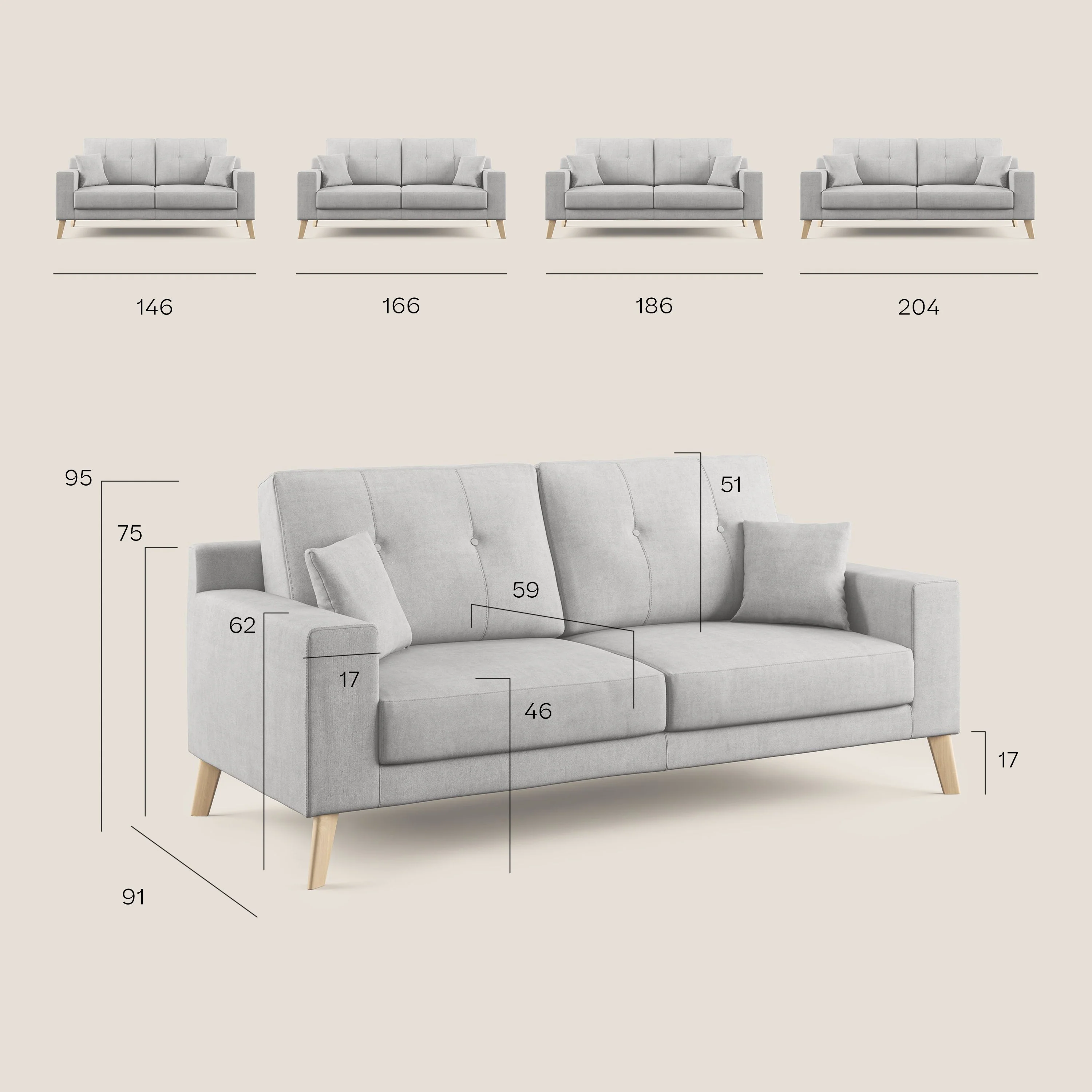 Danish canapé moderne en tissu doux imperméable T02 crème - Image 9