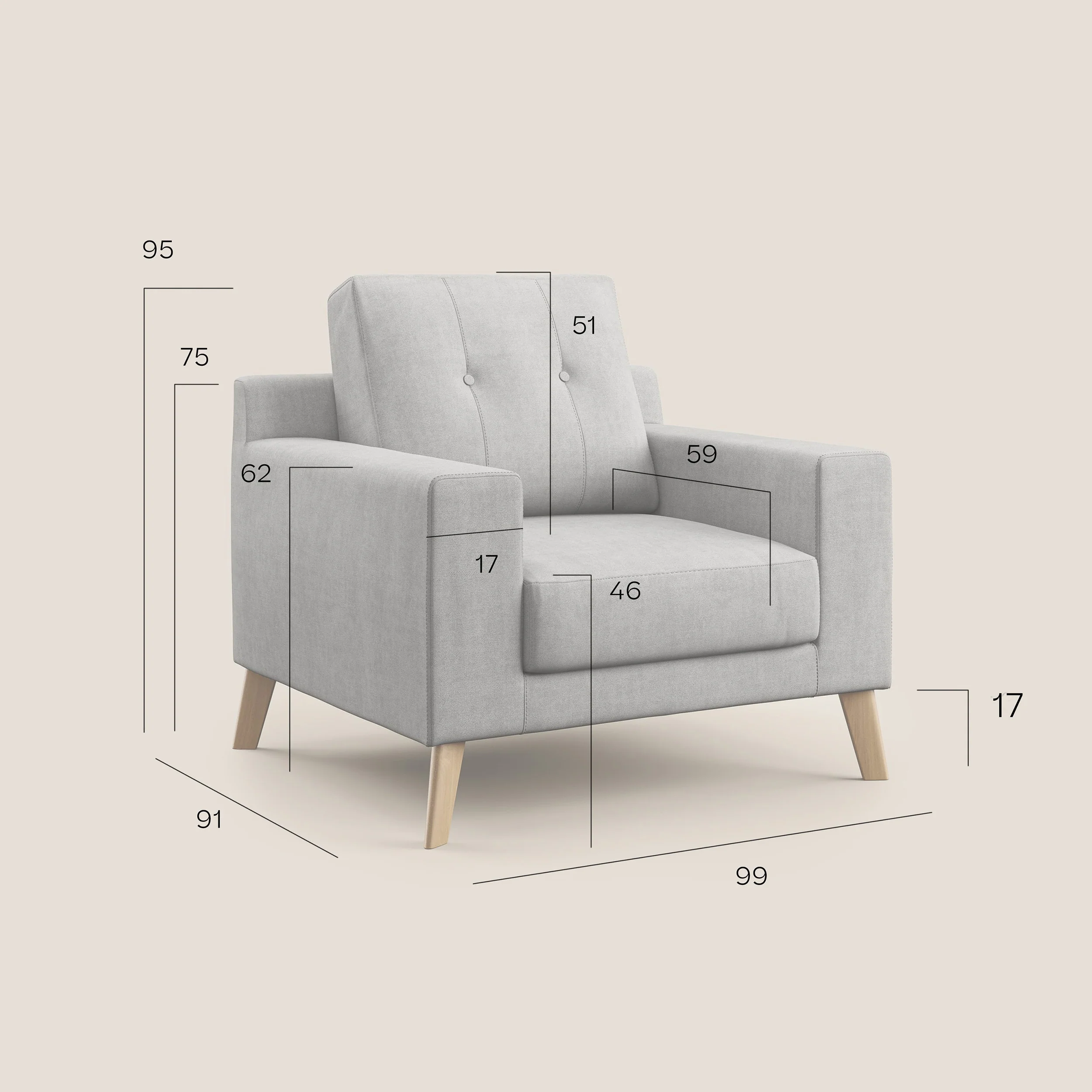 Danish Fauteuil en tissu doux imperméable T02 rouge - Image 9