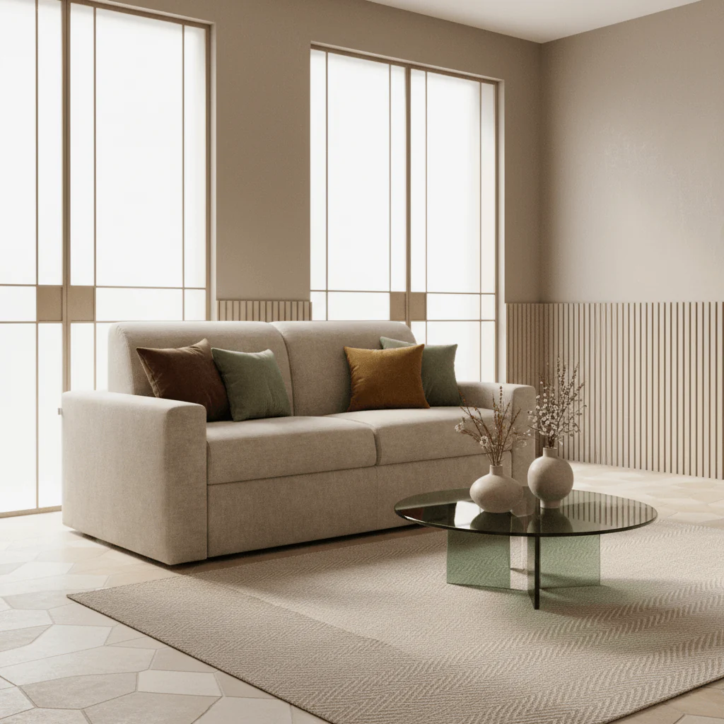 Diomede Canapé convertible en velours easy clean, déhoussable - design moderne et confort en T35 beige - Image 5