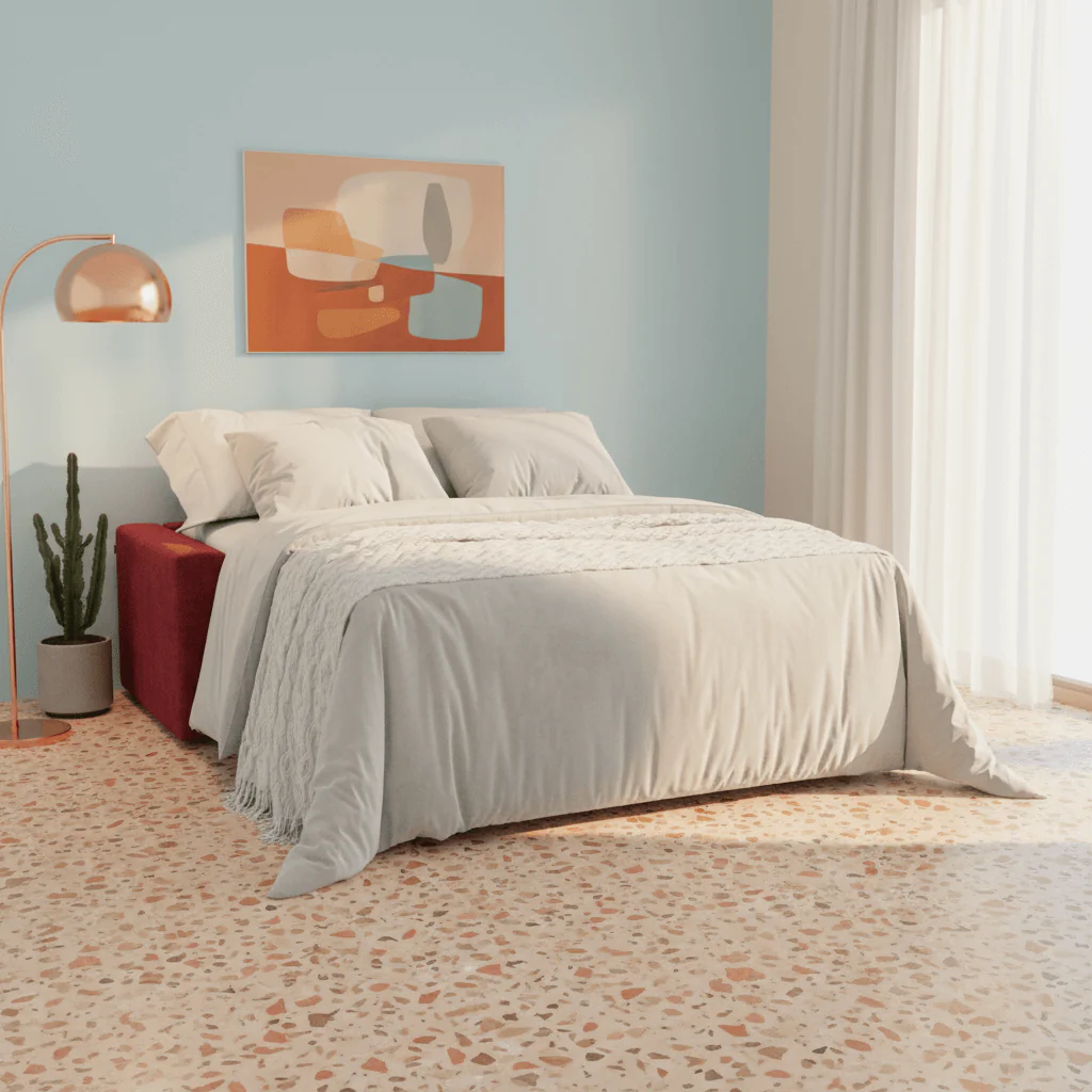 Diomede Canapé convertible en velours easy clean, déhoussable - design moderne et confort en T35 rouge - Image 2