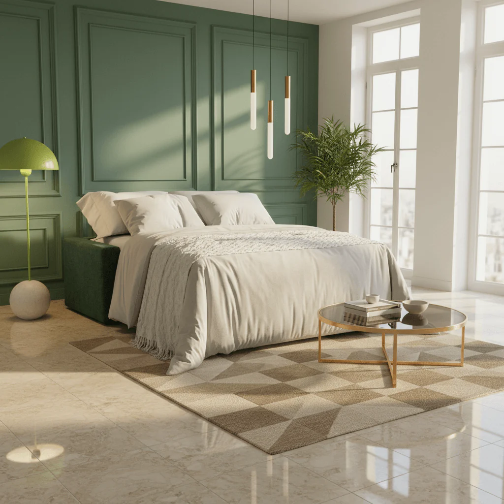 Diomede Canapé convertible en velours easy clean, déhoussable - design moderne et confort en T35 vert - Image 2