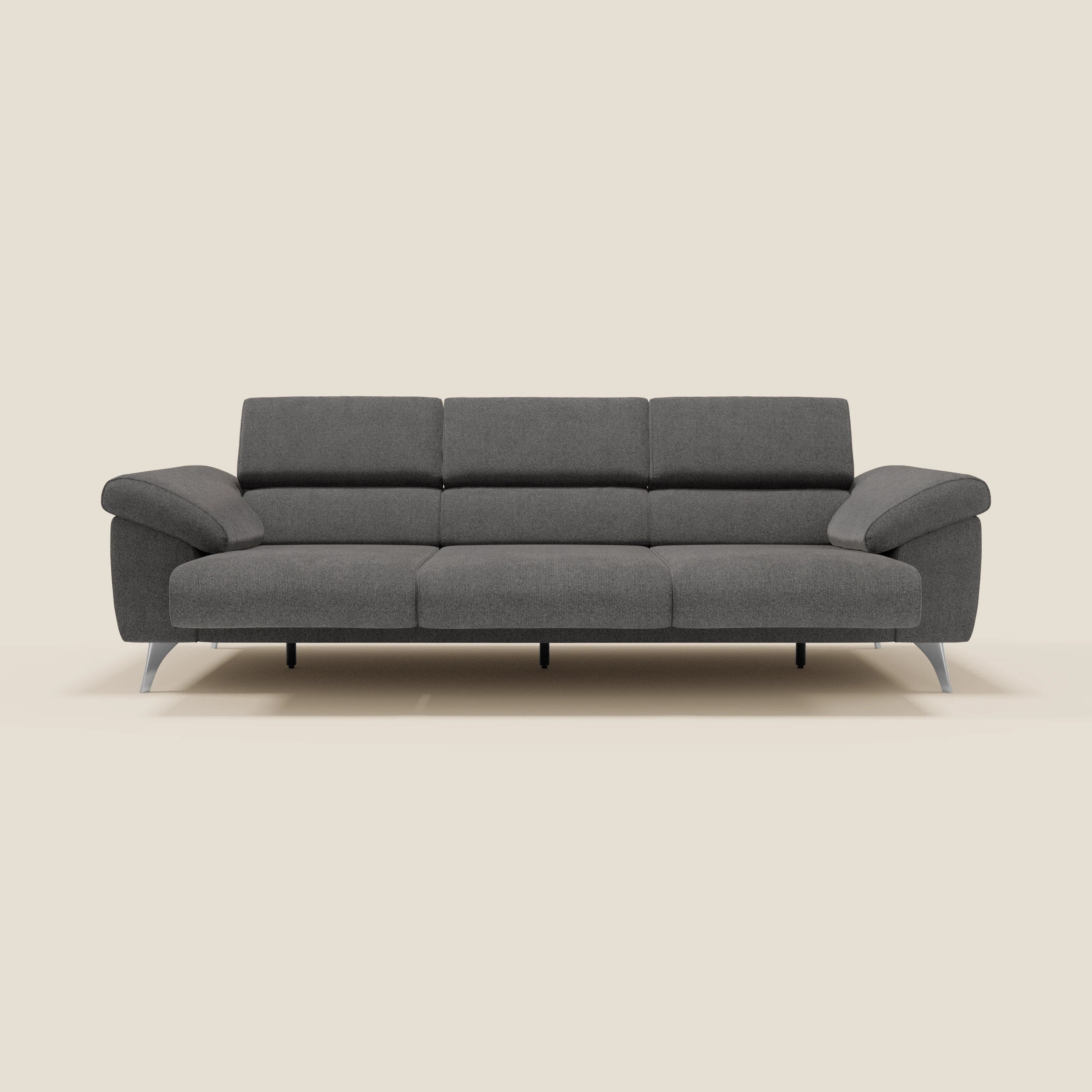 Donatello Canapé avec 3 assises extensibles accoudoirs avec coffre et têtières inclinables en tissu détachable T23 anthracite - Image 11