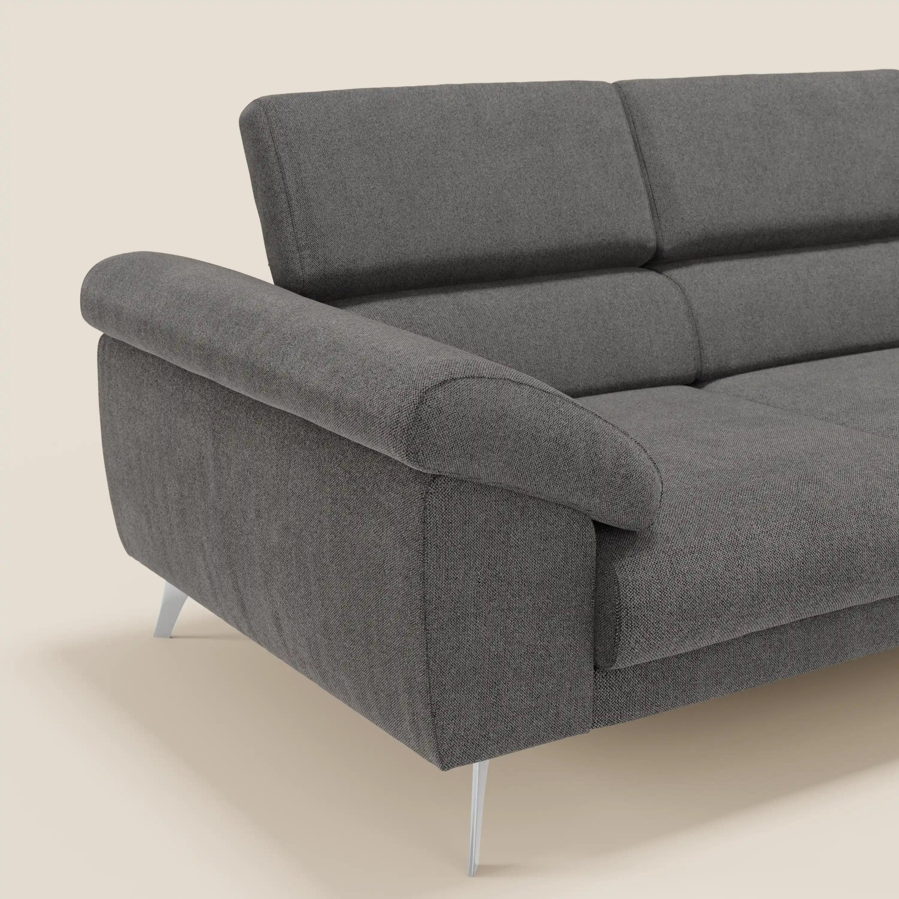 Donatello Canapé avec 3 assises extensibles accoudoirs avec coffre et têtières inclinables en tissu détachable T23 anthracite - Image 8