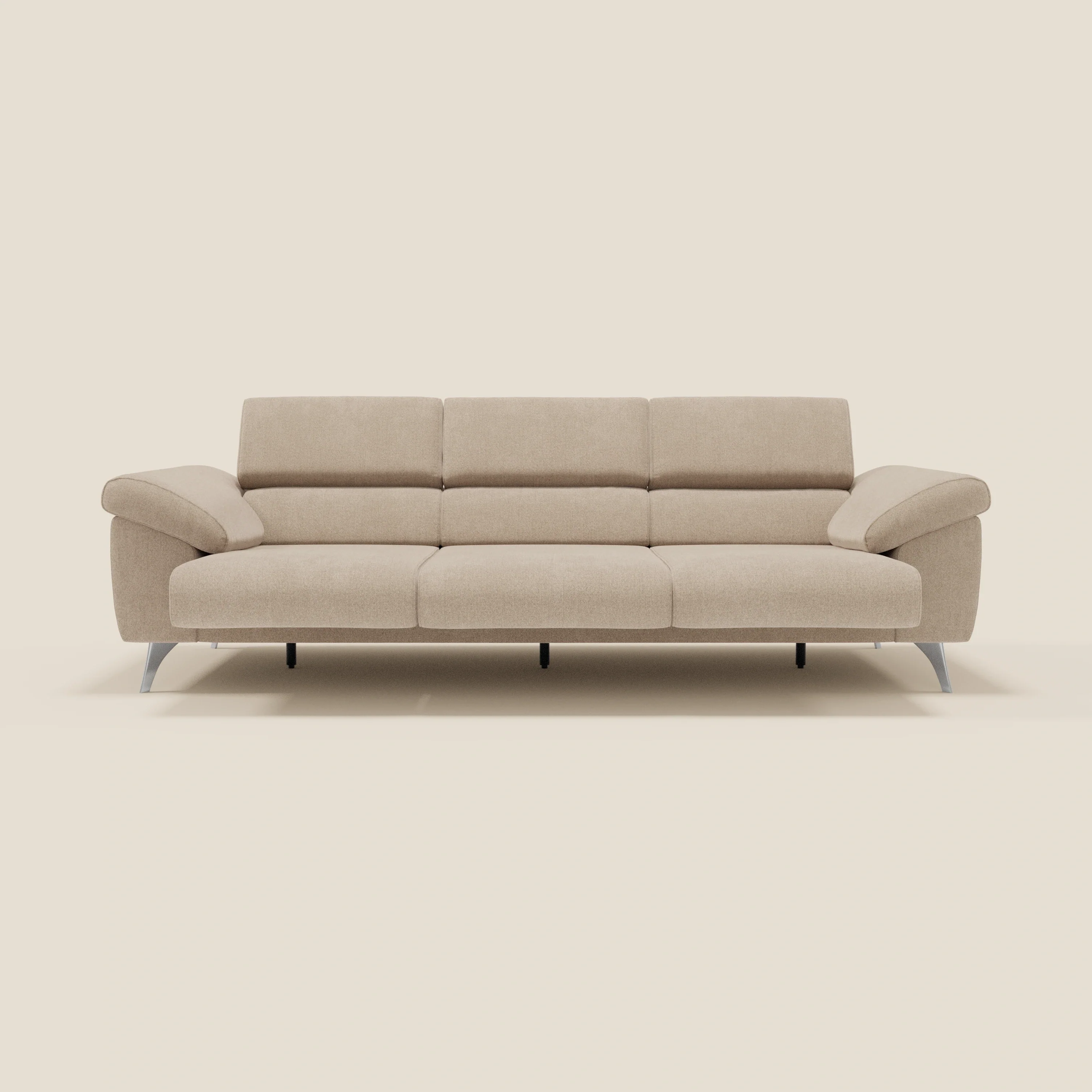 Donatello Canapé avec 3 assises extensibles accoudoirs avec coffre et têtières inclinables en tissu détachable T23 beige - Image 11
