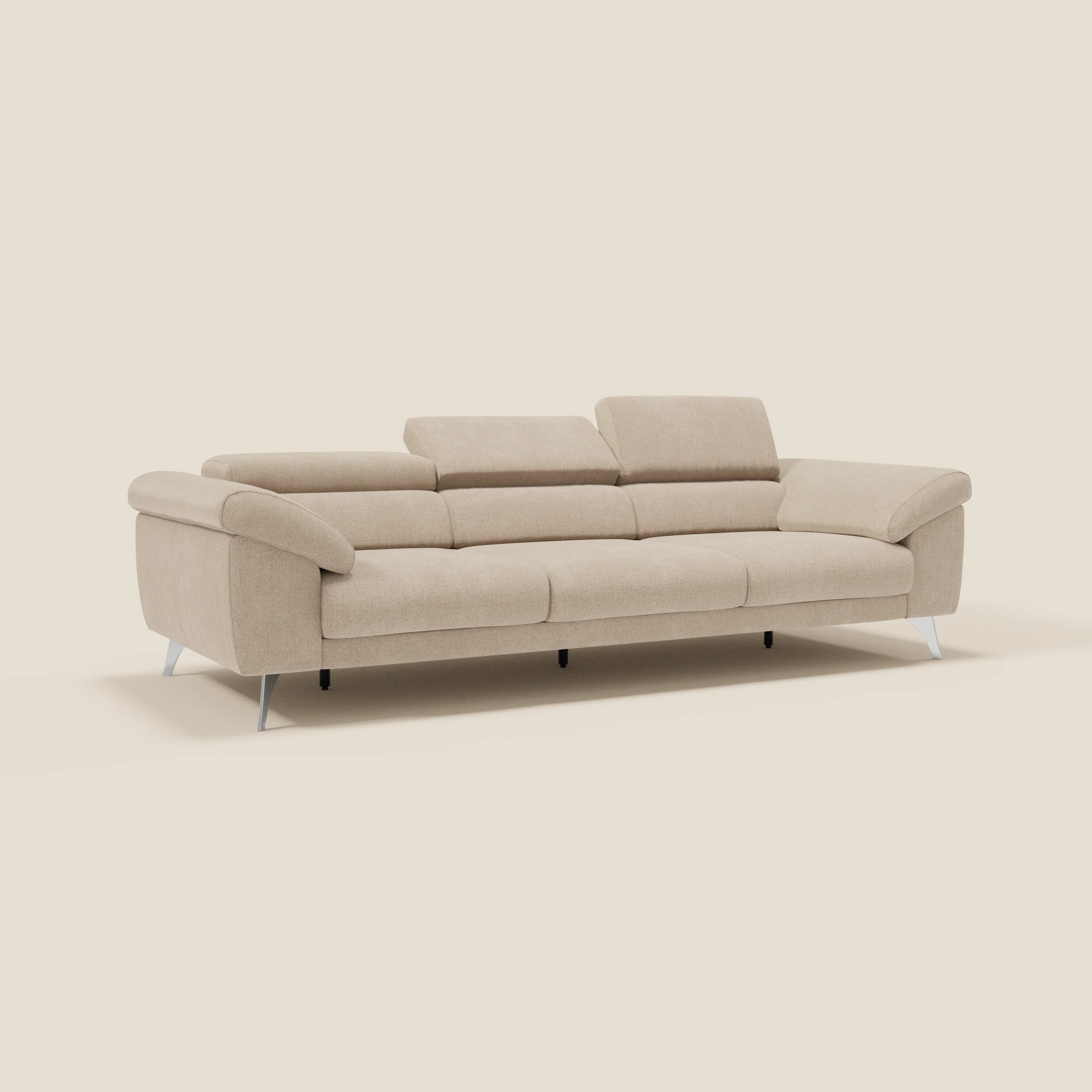 Donatello Canapé avec 3 assises extensibles accoudoirs avec coffre et têtières inclinables en tissu détachable T23 beige - Image 3