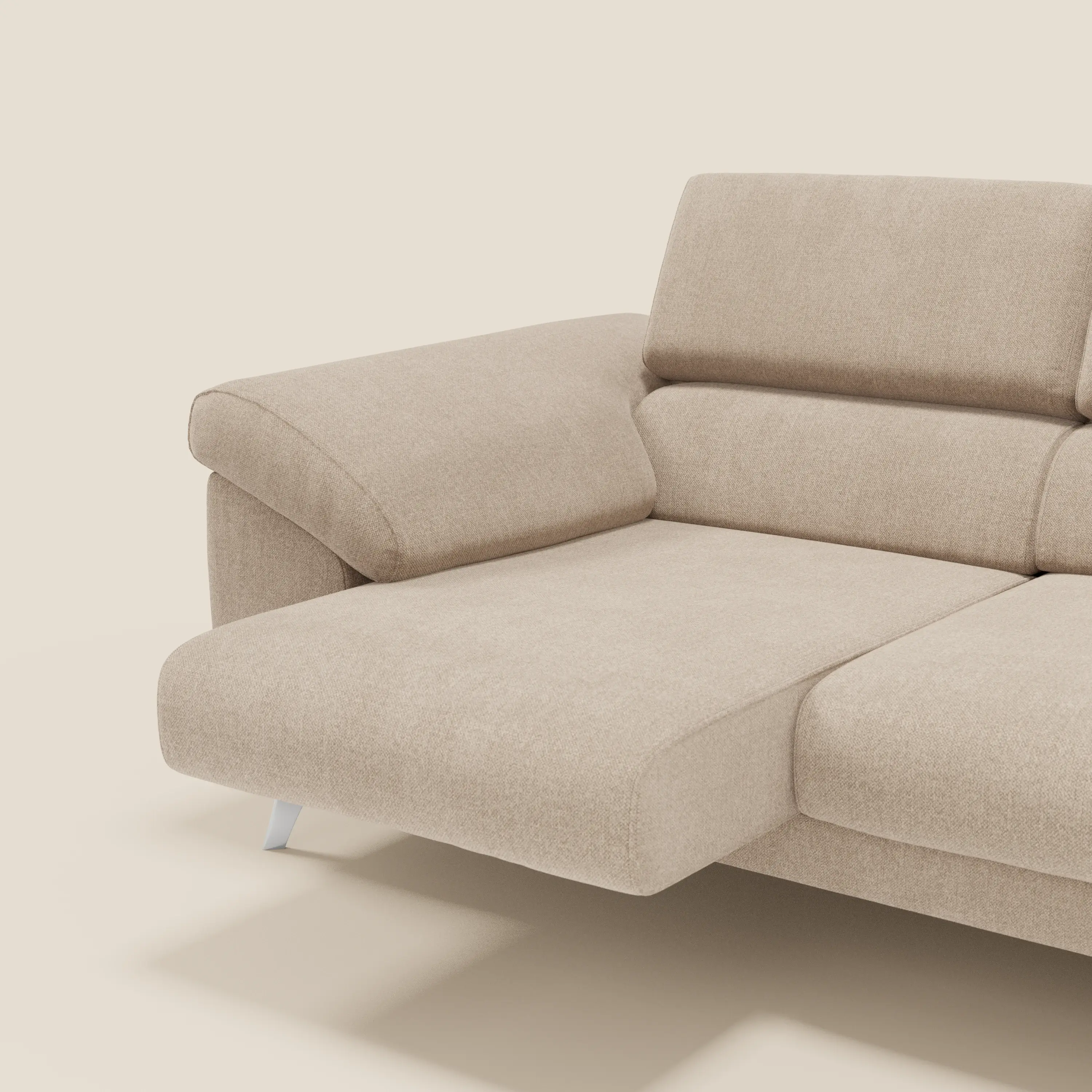 Donatello Canapé avec 3 assises extensibles accoudoirs avec coffre et têtières inclinables en tissu détachable T23 beige - Image 4