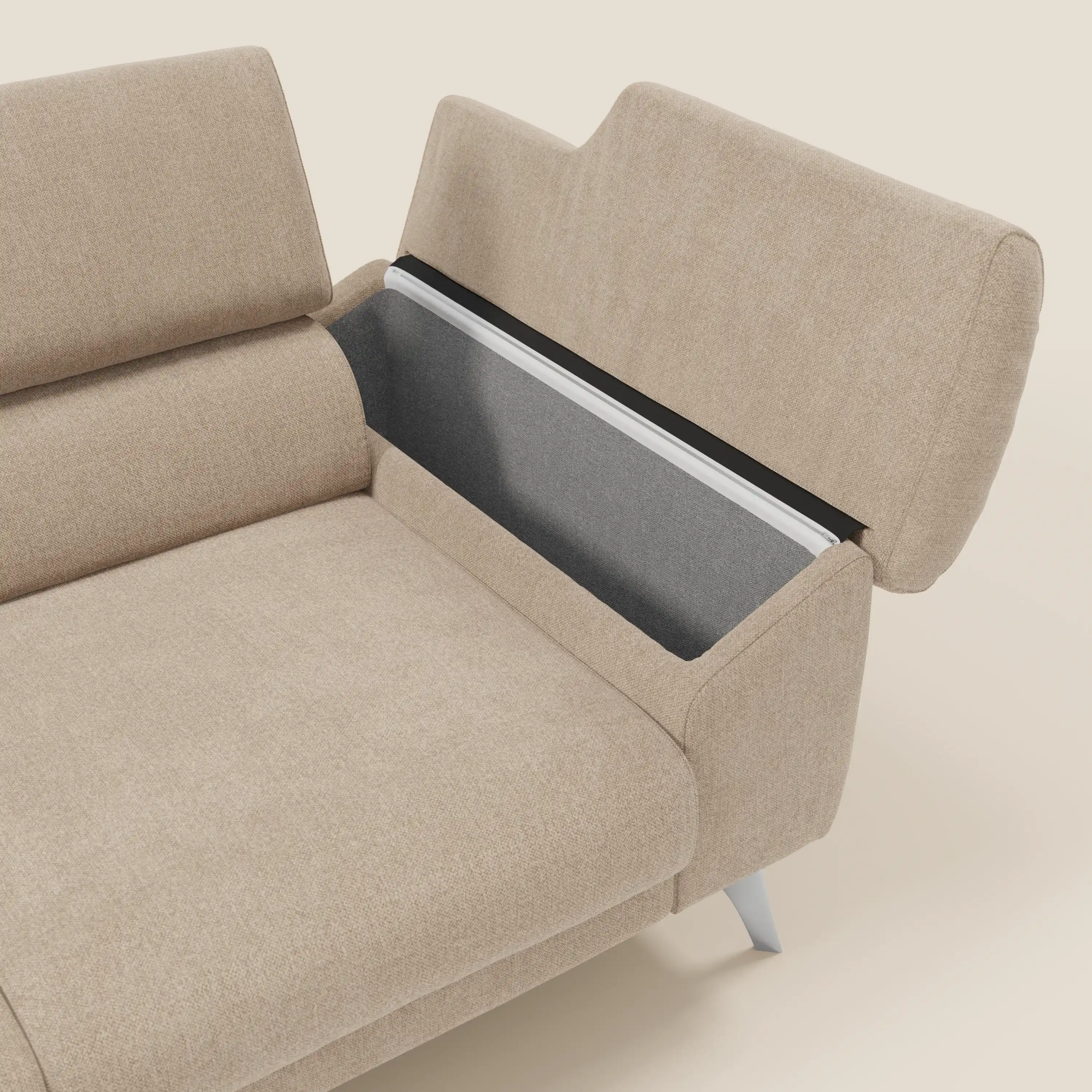 Donatello Canapé avec 3 assises extensibles accoudoirs avec coffre et têtières inclinables en tissu détachable T23 beige - Image 5