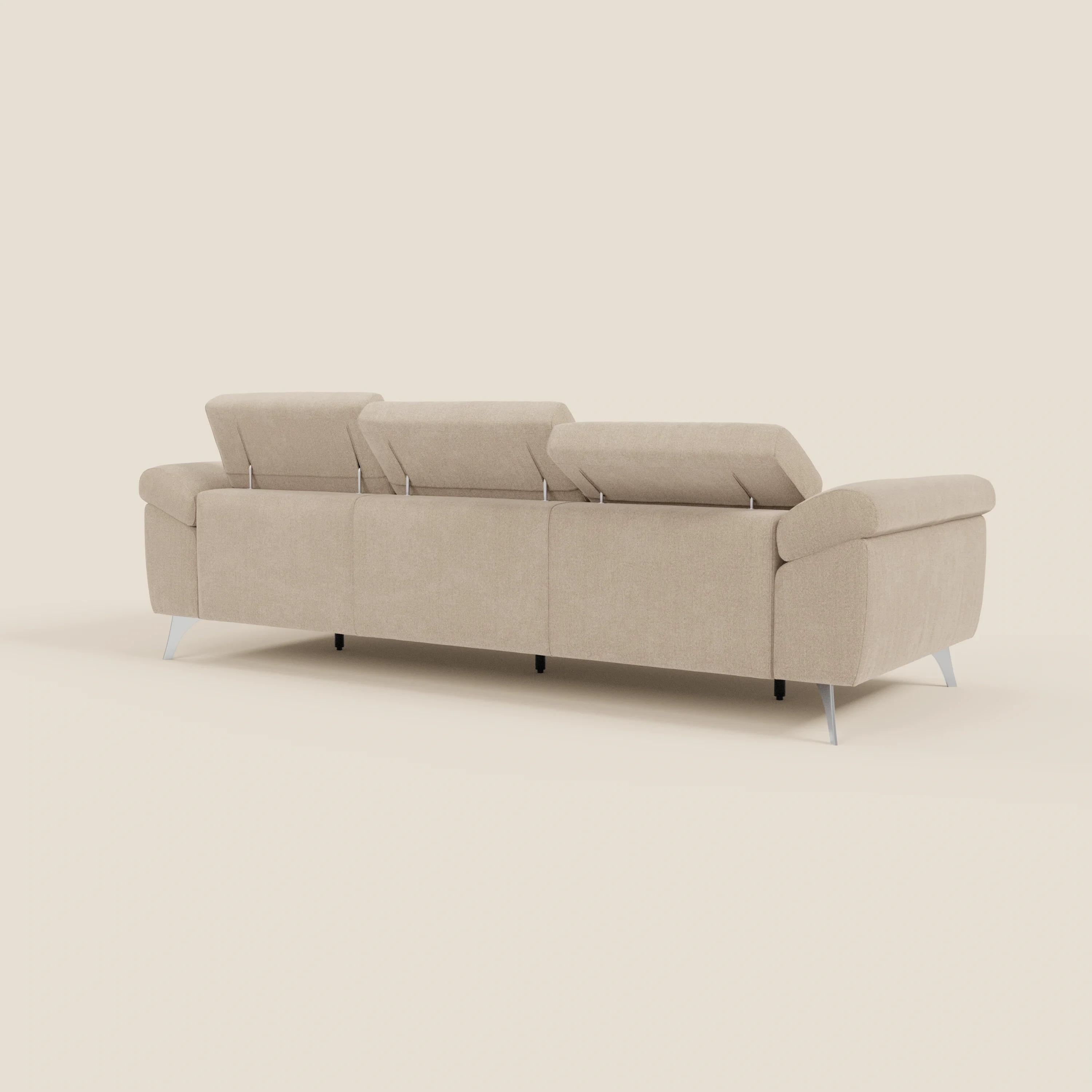 Donatello Canapé avec 3 assises extensibles accoudoirs avec coffre et têtières inclinables en tissu détachable T23 beige - Image 7