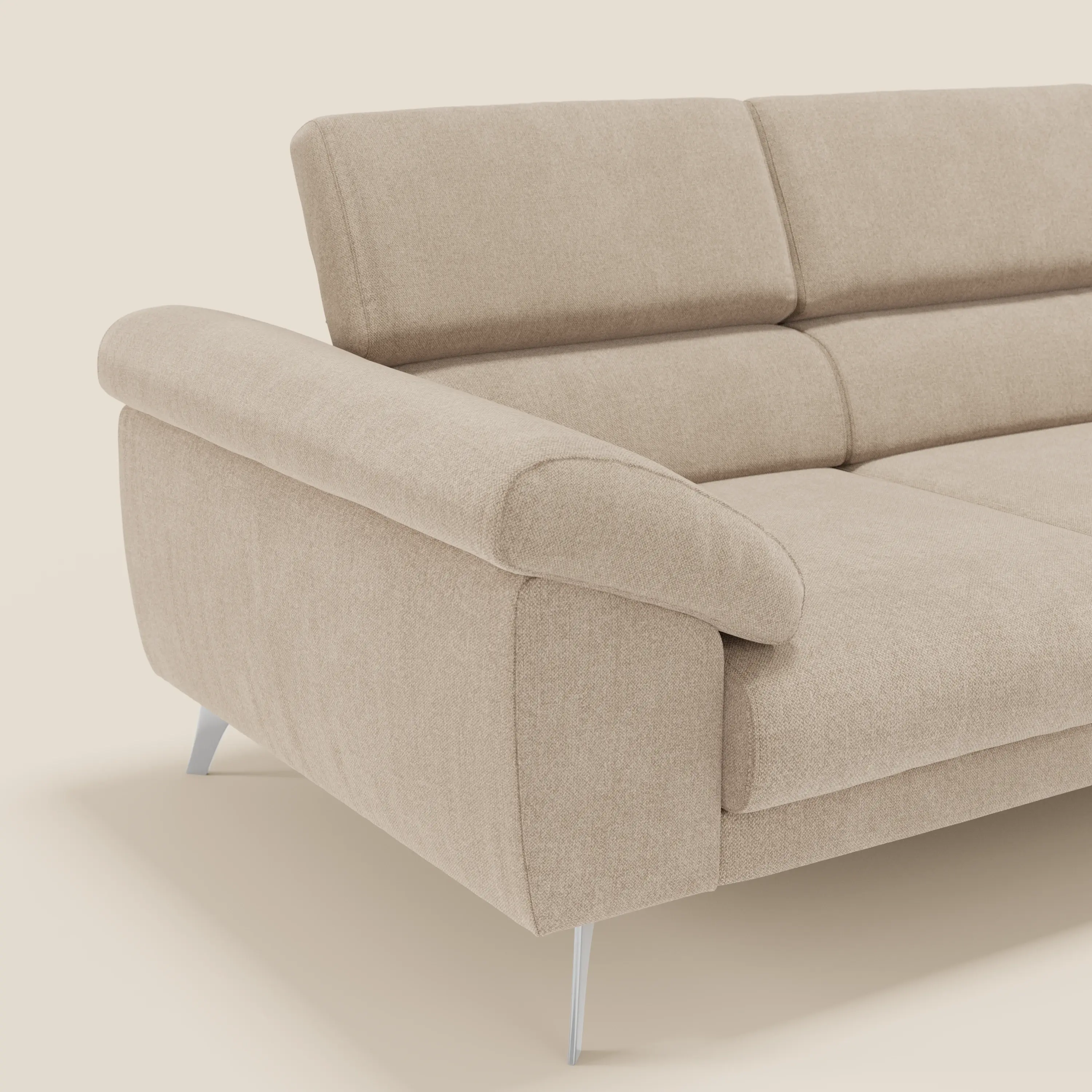 Donatello Canapé avec 3 assises extensibles accoudoirs avec coffre et têtières inclinables en tissu détachable T23 beige - Image 8