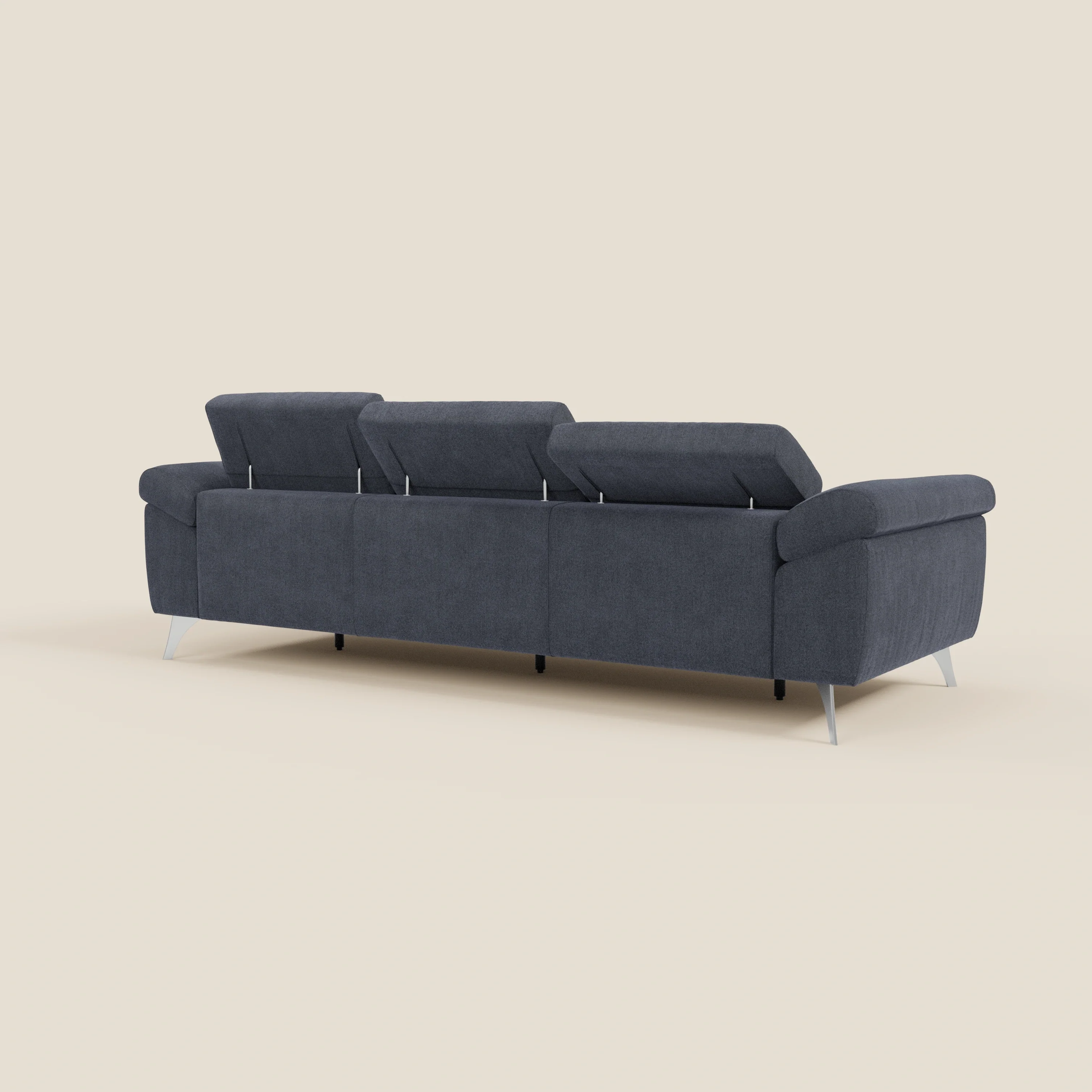 Donatello Canapé avec 3 assises extensibles accoudoirs avec coffre et têtières inclinables en tissu détachable T23 bleu ardoise - Image 8