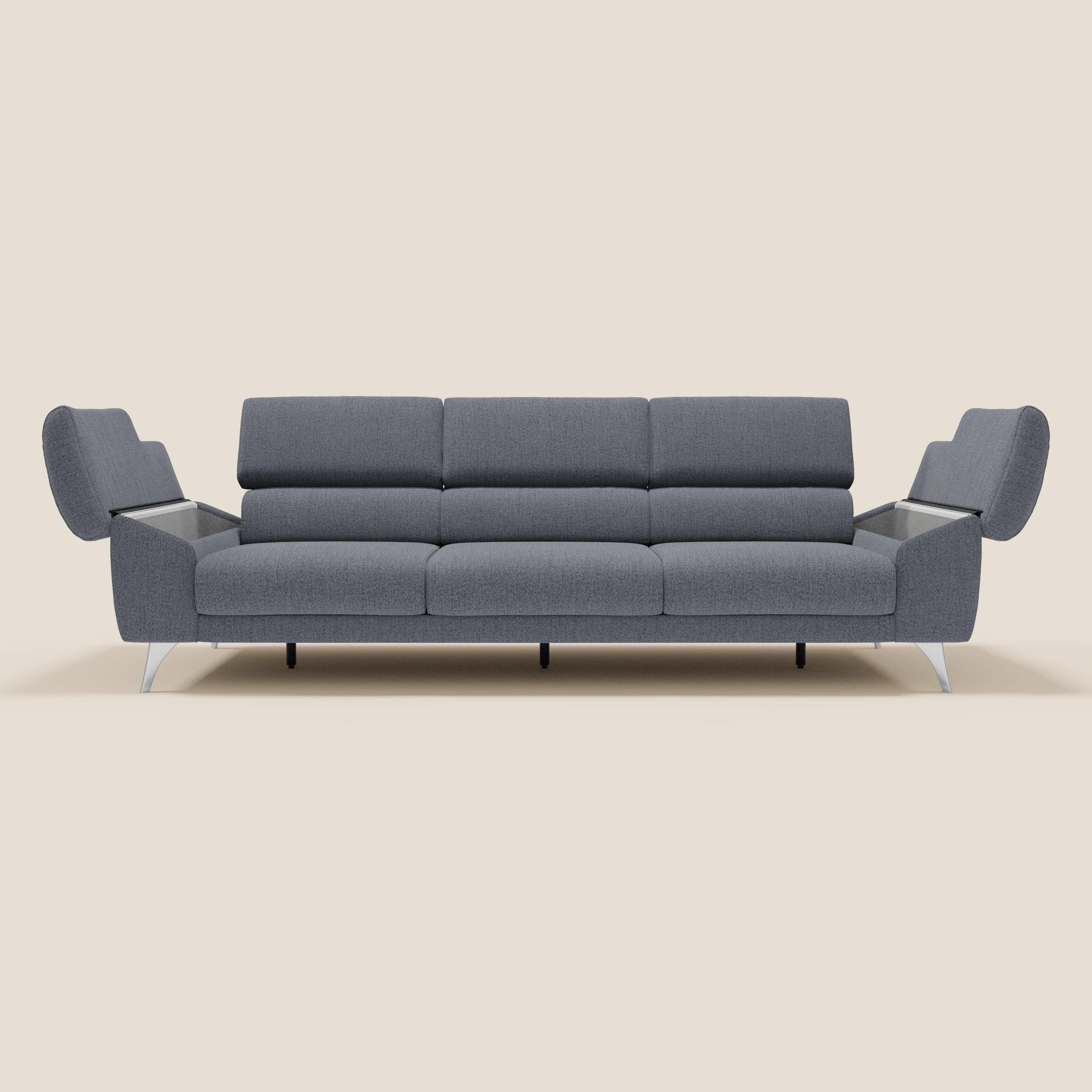 Donatello Canapé avec 3 assises extensibles accoudoirs avec coffre et têtières inclinables en tissu détachable T23 bleu graphite - Image 10