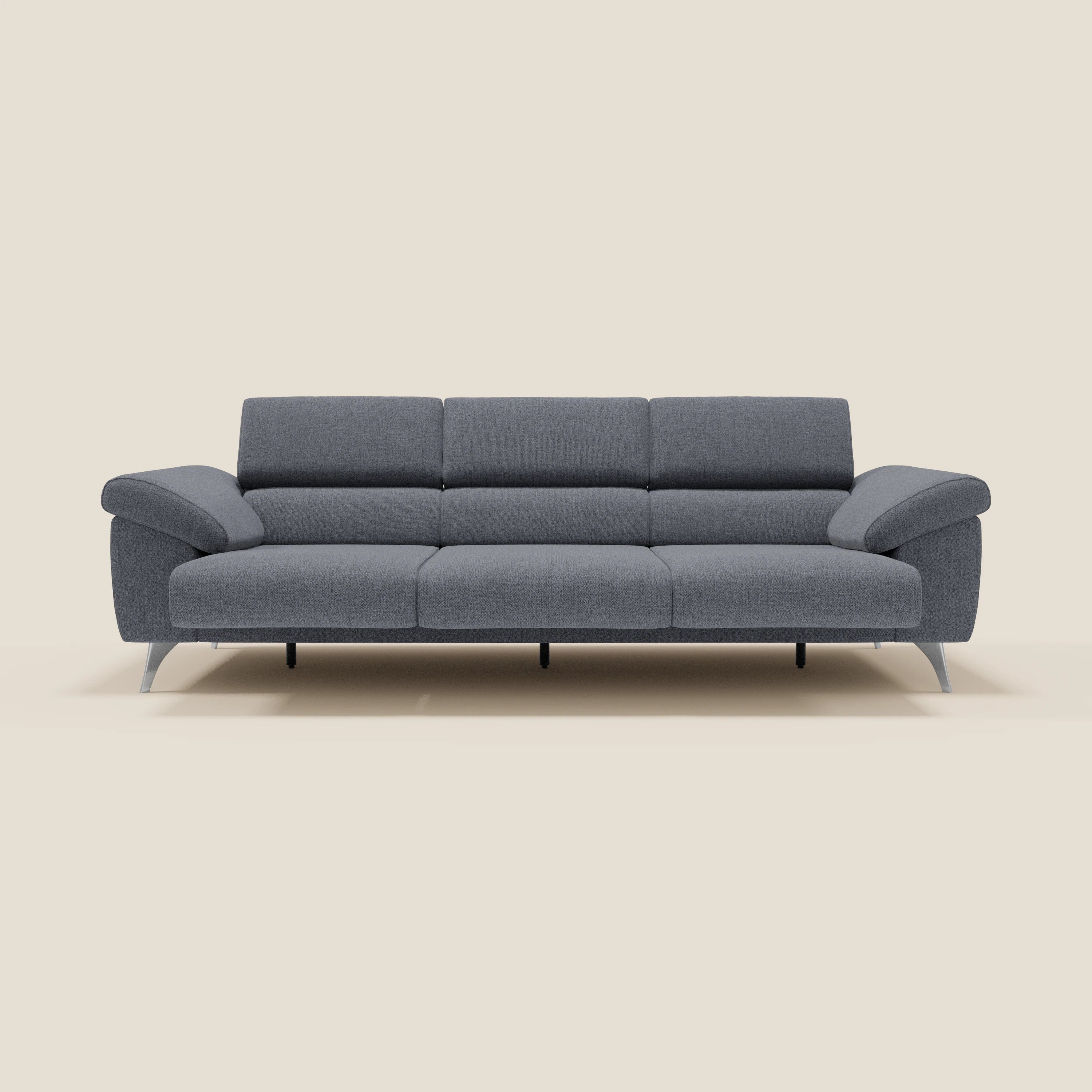 Donatello Canapé avec 3 assises extensibles accoudoirs avec coffre et têtières inclinables en tissu détachable T23 bleu graphite - Image 11