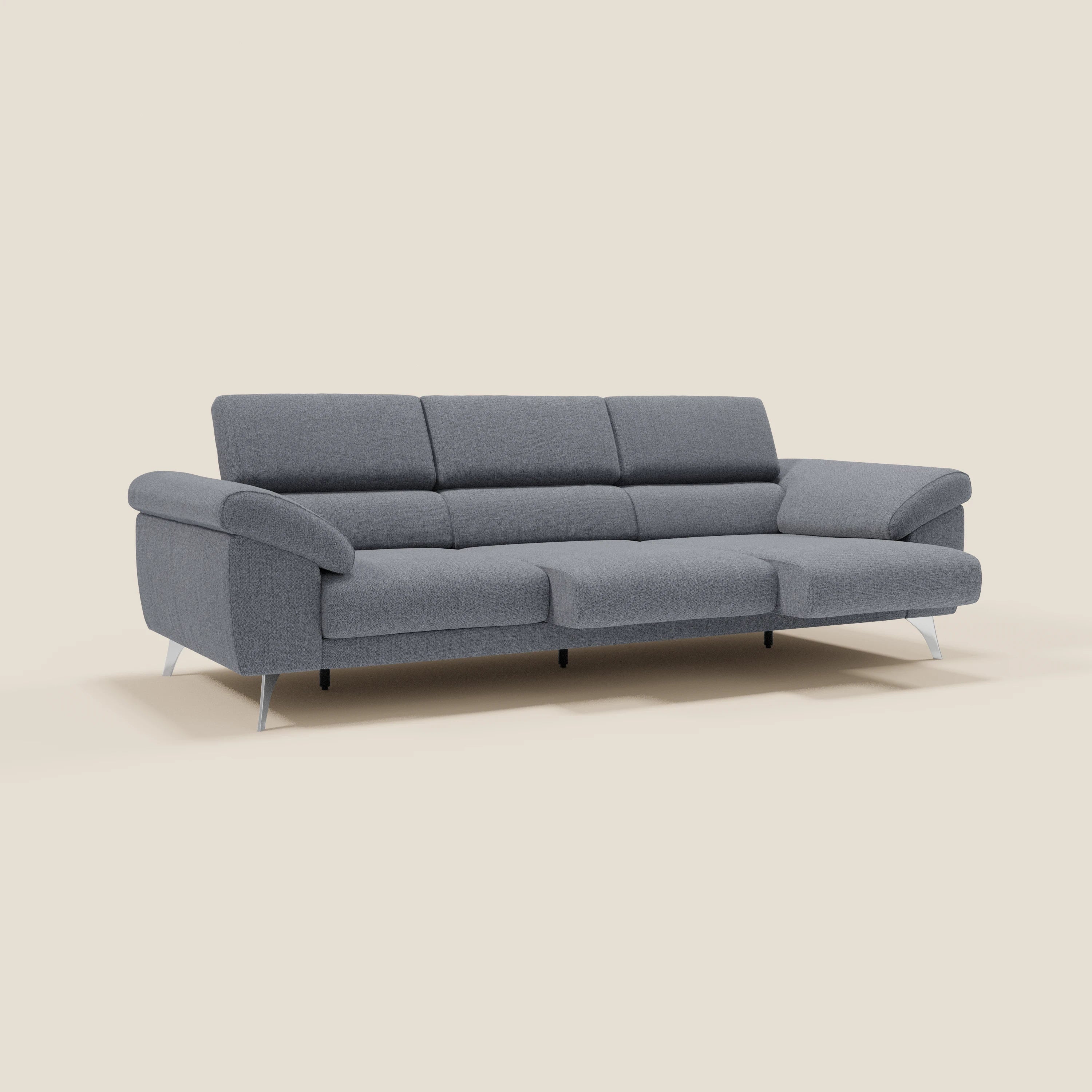 Donatello Canapé avec 3 assises extensibles accoudoirs avec coffre et têtières inclinables en tissu détachable T23 bleu graphite - Image 2