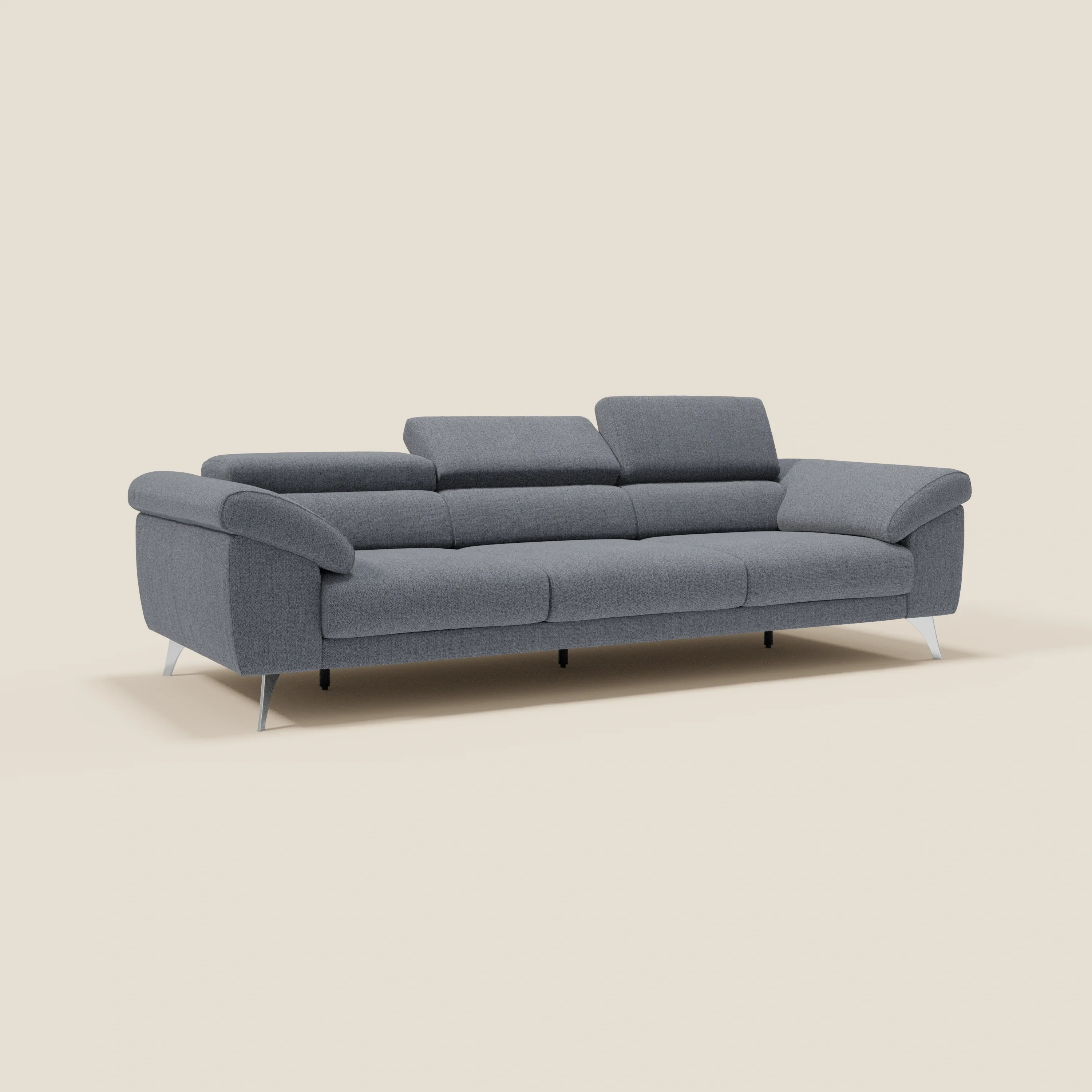 Donatello Canapé avec 3 assises extensibles accoudoirs avec coffre et têtières inclinables en tissu détachable T23 bleu graphite - Image 3
