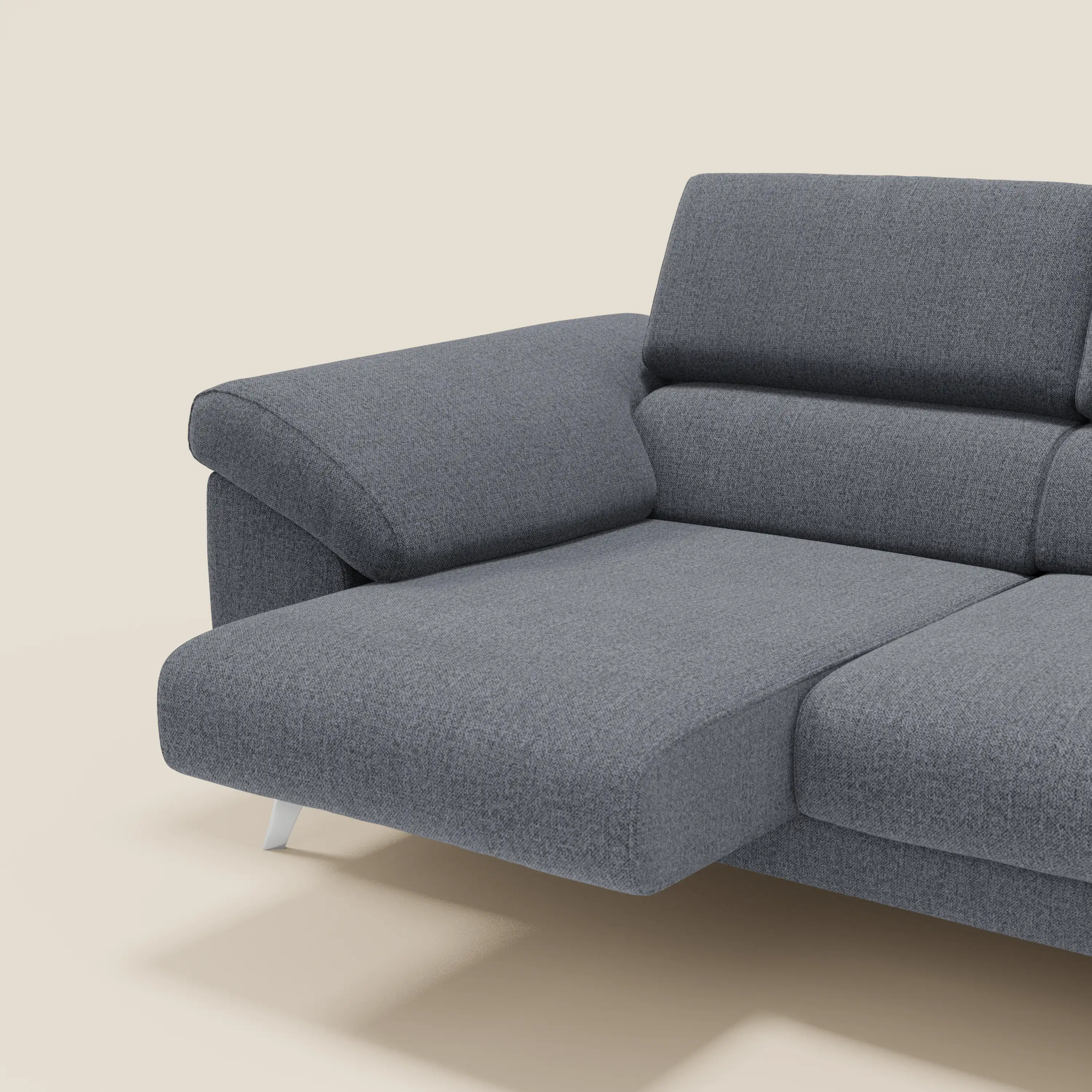 Donatello Canapé avec 3 assises extensibles accoudoirs avec coffre et têtières inclinables en tissu détachable T23 bleu graphite - Image 4
