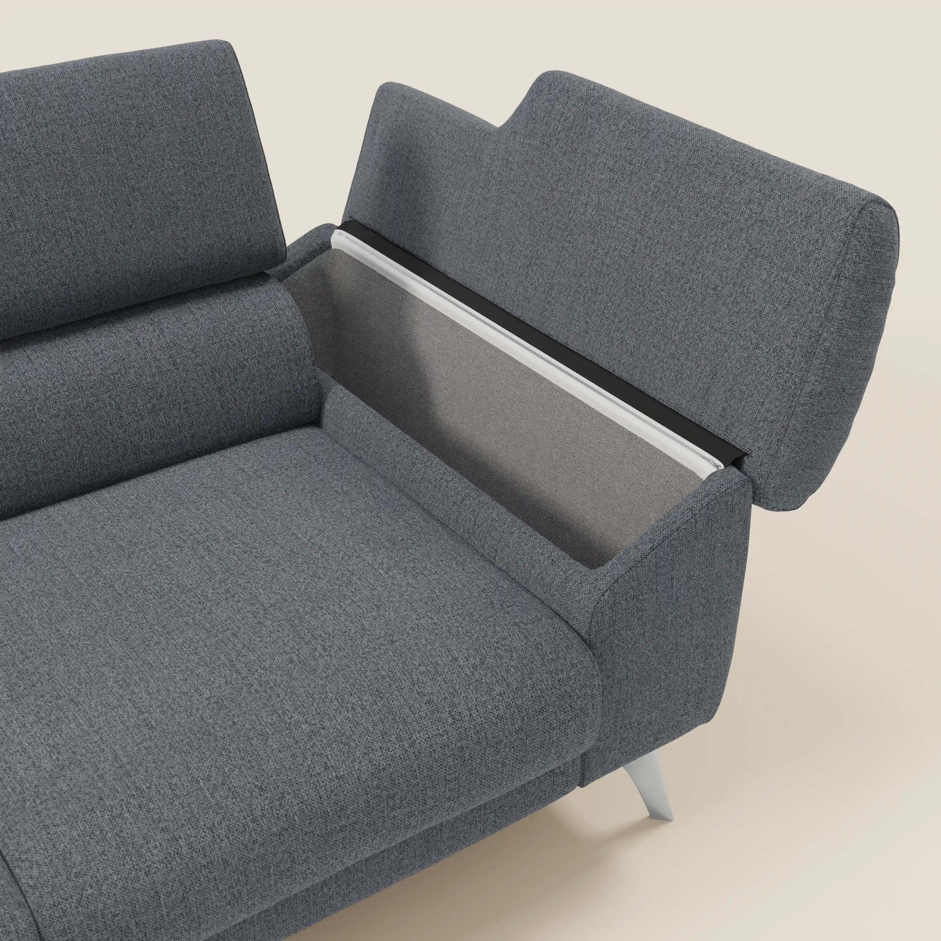 Donatello Canapé avec 3 assises extensibles accoudoirs avec coffre et têtières inclinables en tissu détachable T23 bleu graphite - Image 5