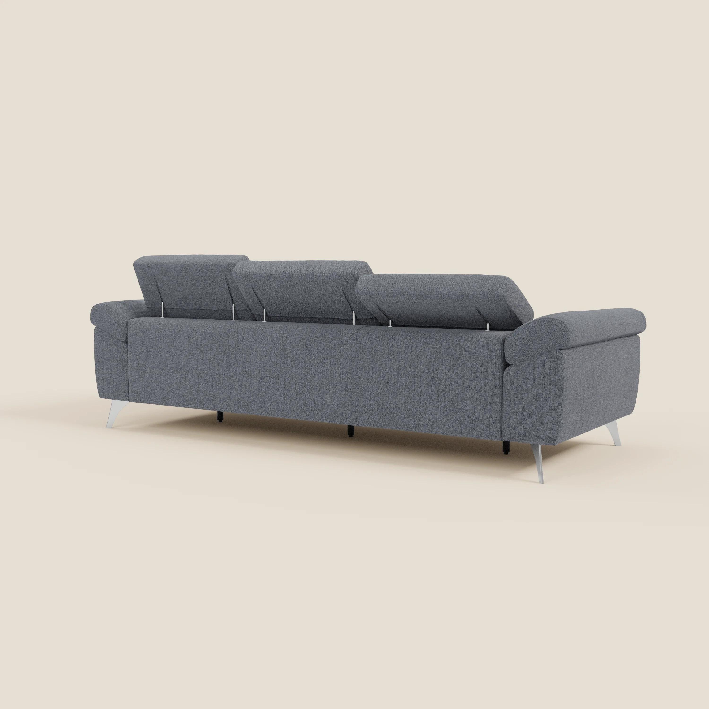 Donatello Canapé avec 3 assises extensibles accoudoirs avec coffre et têtières inclinables en tissu détachable T23 bleu graphite - Image 7