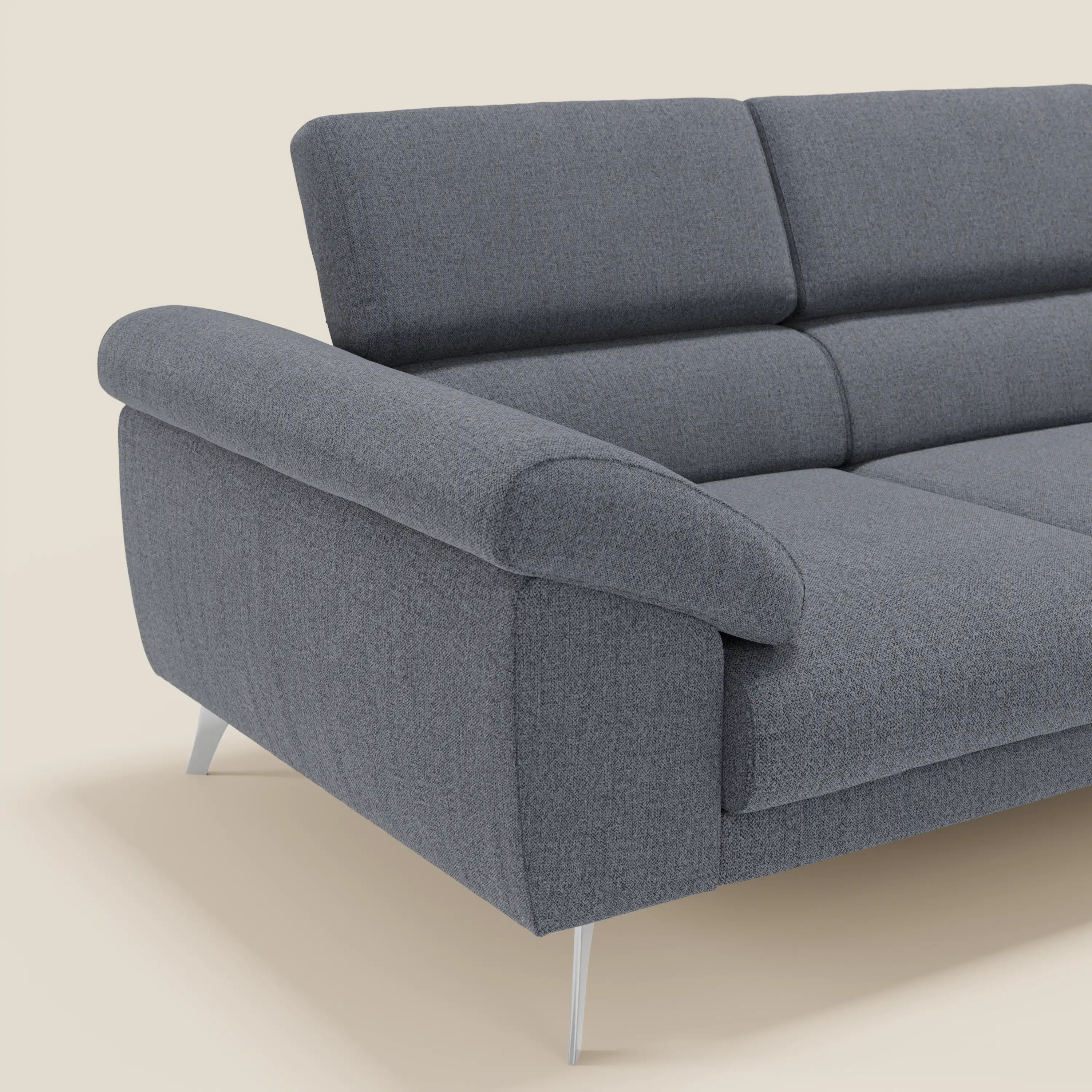 Donatello Canapé avec 3 assises extensibles accoudoirs avec coffre et têtières inclinables en tissu détachable T23 bleu graphite - Image 8