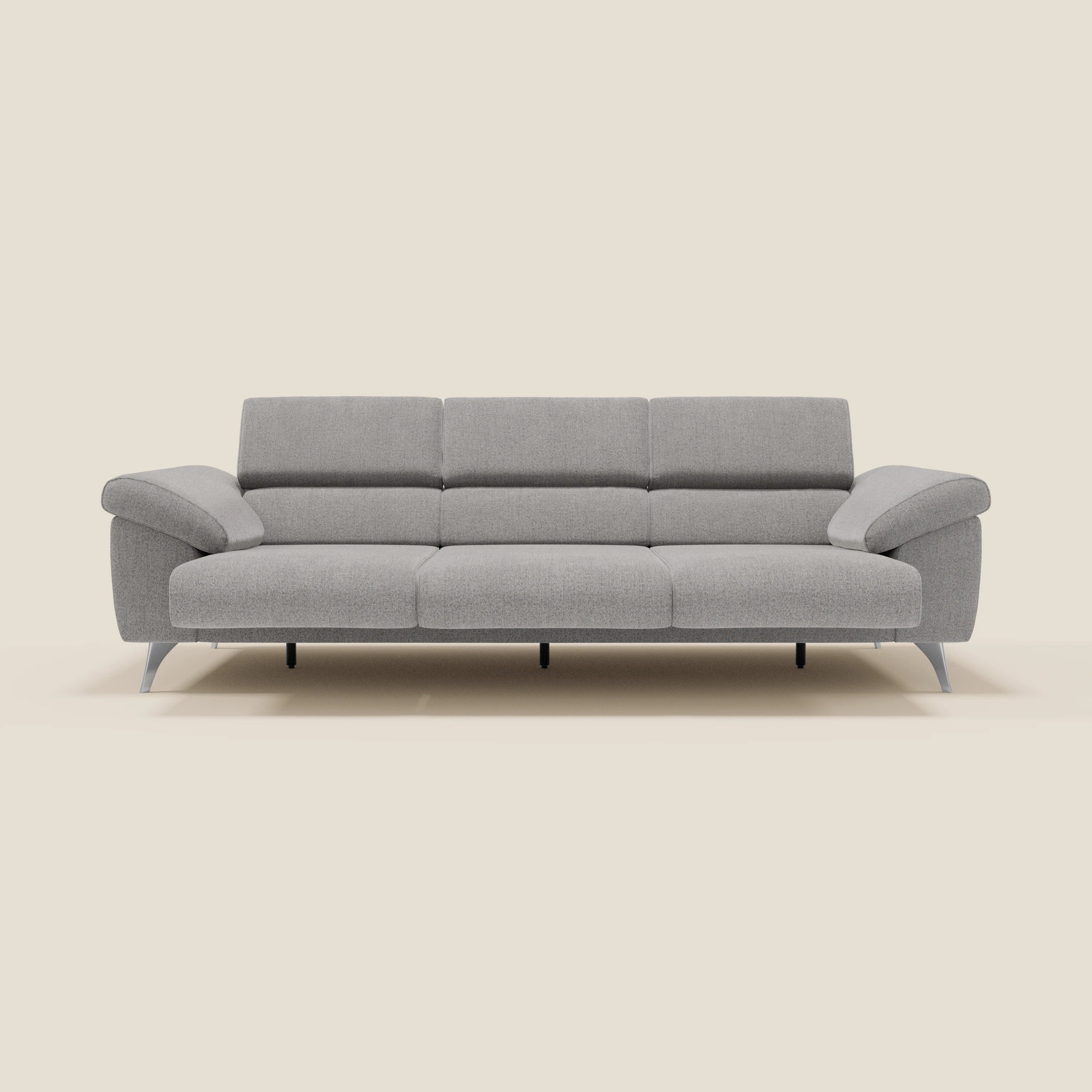 Donatello Canapé avec 3 assises extensibles accoudoirs avec coffre et têtières inclinables en tissu détachable T23 gris - Image 11