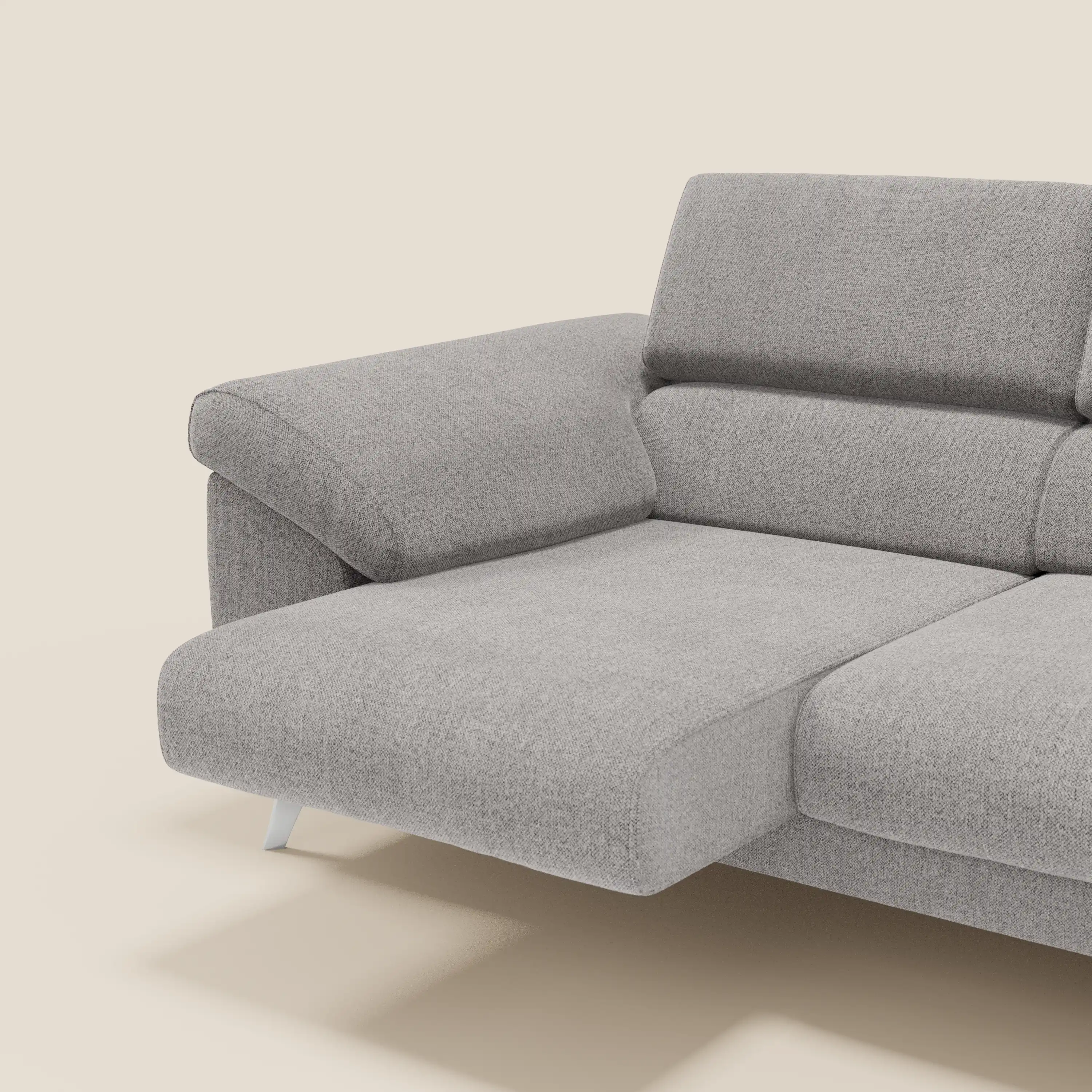 Donatello Canapé avec 3 assises extensibles accoudoirs avec coffre et têtières inclinables en tissu détachable T23 gris - Image 4
